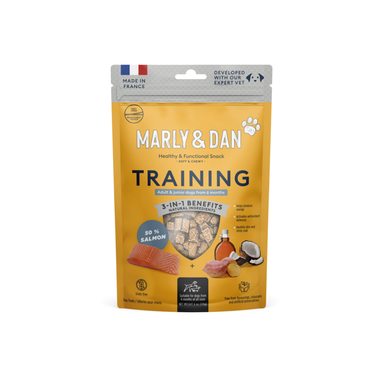 MARLY&DAN Training, XS-XL, Somon, punguță recompense funcționale fără cereale câini, 100g - 1 | YEO