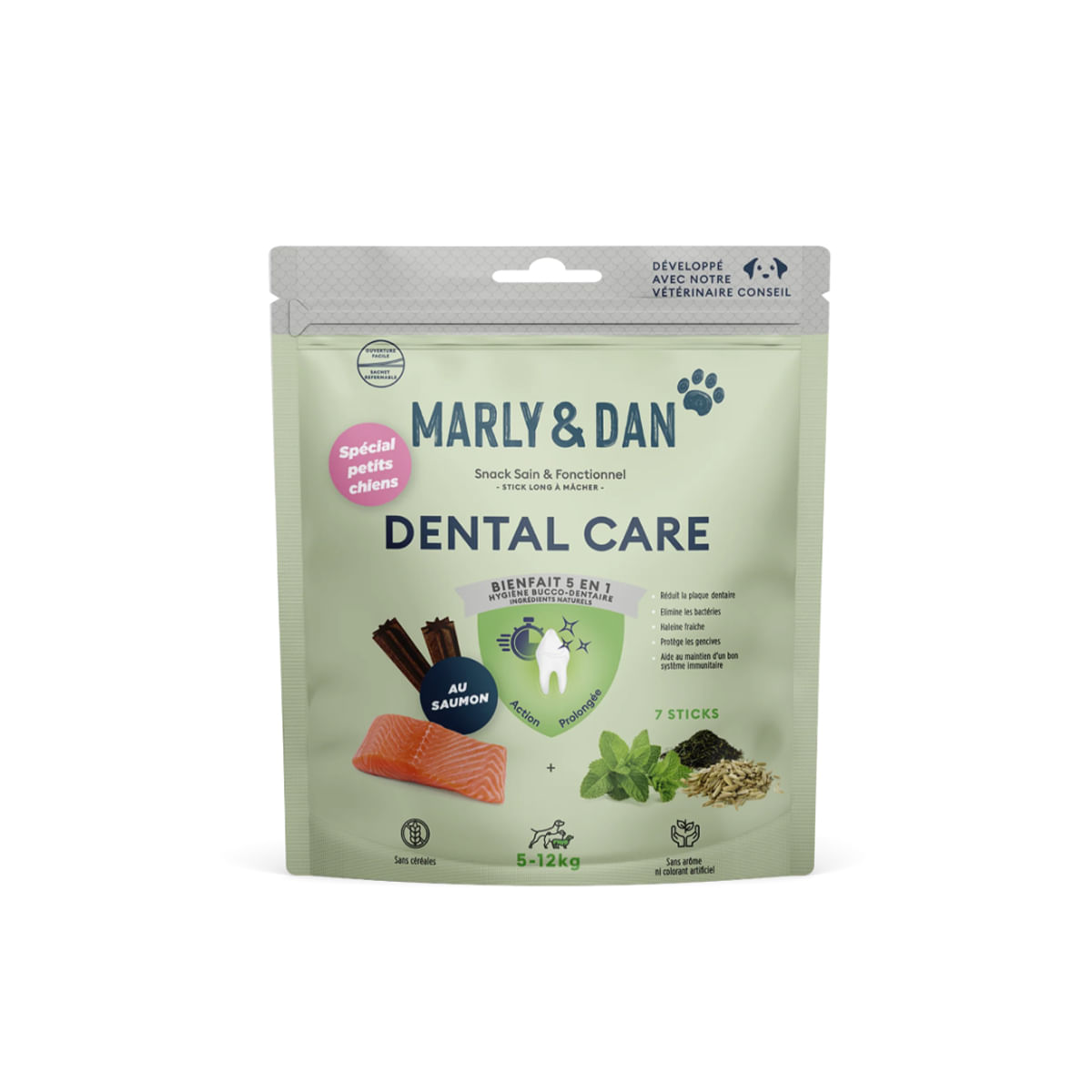 MARLY&DAN Dental Care Sticks, XS-S, Somon, punguță recompense funcționale fără cereale câini, sensibilități dentare, 100g - 1 | YEO
