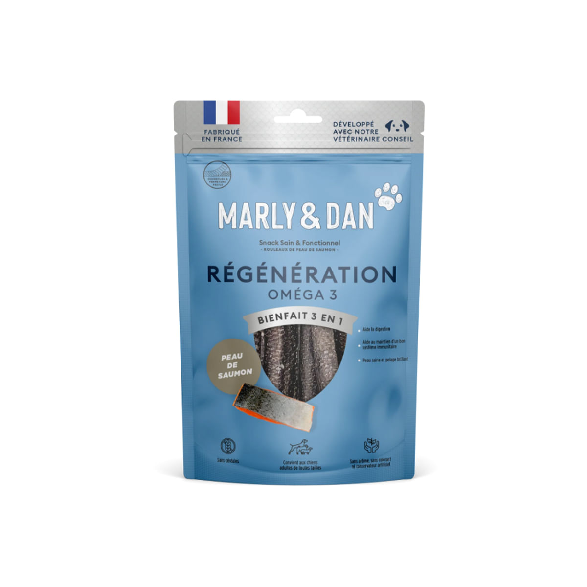 MARLY&DAN Regeneration Omega3 Salmon Skin, XS-XL, Somon, punguță recompense funcționale monoproteice fără cereale câini, piele & blană, 60g - 1 | YEO