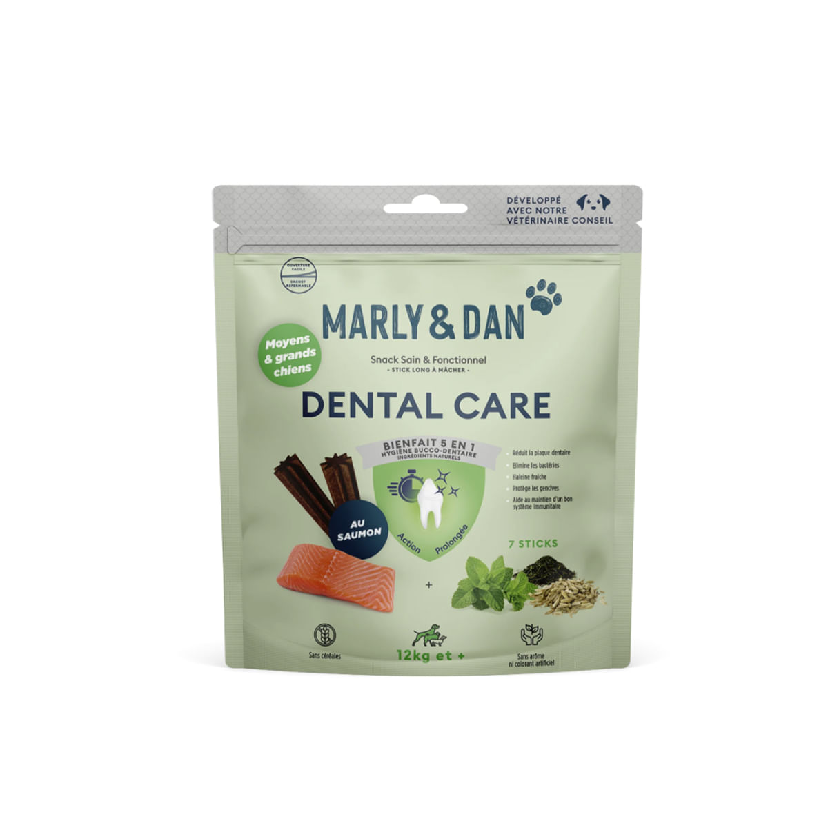 MARLY&DAN Dental Care Sticks, M-XL, Somon, punguță recompense funcționale fără cereale câini, sensibilități dentare, 140g - 1 | YEO