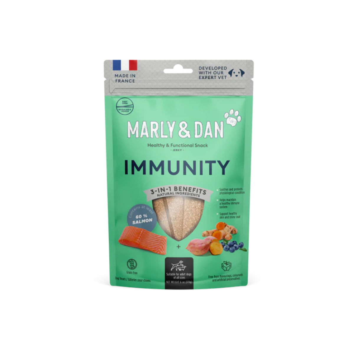 MARLY&DAN Immunity, XS-XL, Somon, punguță recompense funcționale fără cereale câini, sistem imunitar, 80g - 1 | YEO
