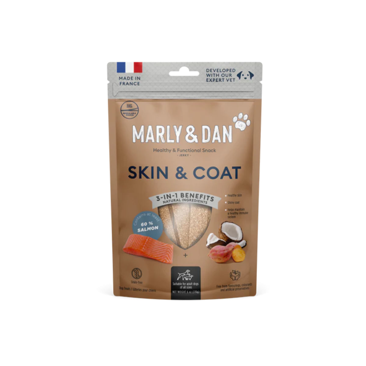 MARLY&DAN Skin&Coat, XS-XL, Somon, punguță recompense funcționale fără cereale câini, piele & blană, 80g - 1 | YEO