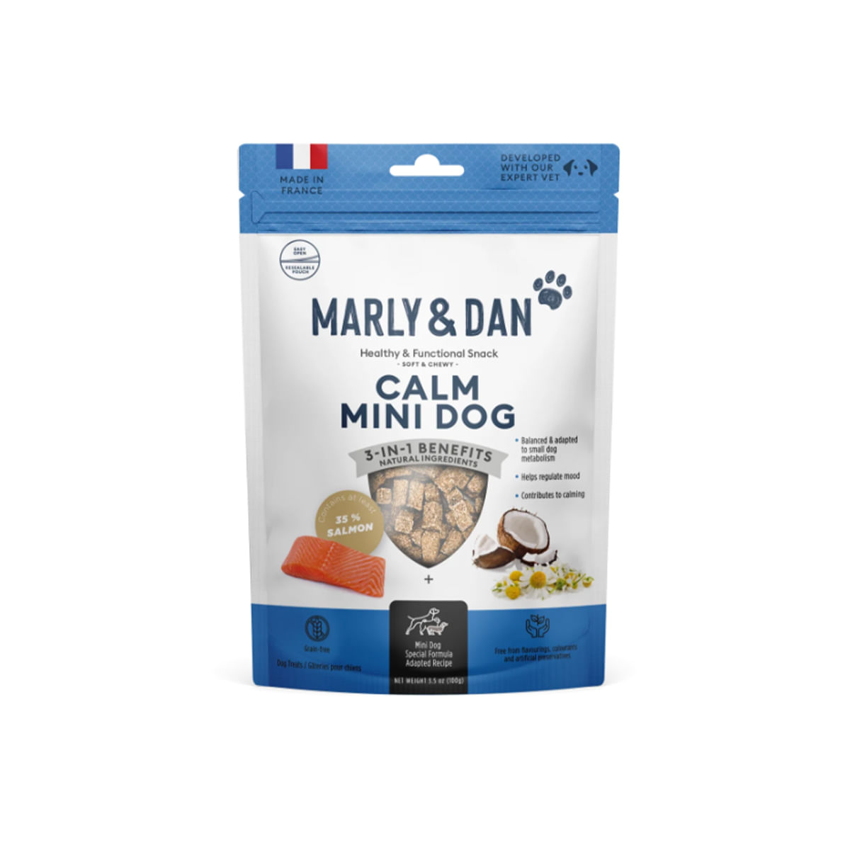 MARLY&DAN Calme Mini Dog, XS-S, Somon, punguță recompense funcționale fără cereale câini, sistem nervos & calmante, 50g - 1 | YEO