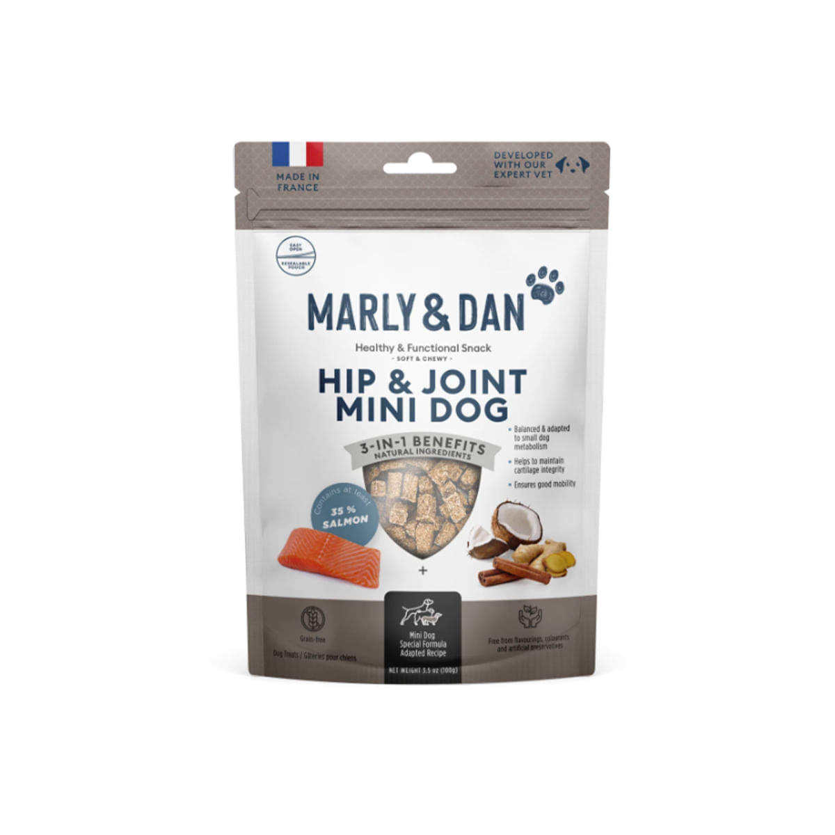 MARLY&DAN Hip&Joint Mini Dog, XS-S, Somon, punguță recompense funcționale fără cereale câini, sistem articular, 50g - 1 | YEO
