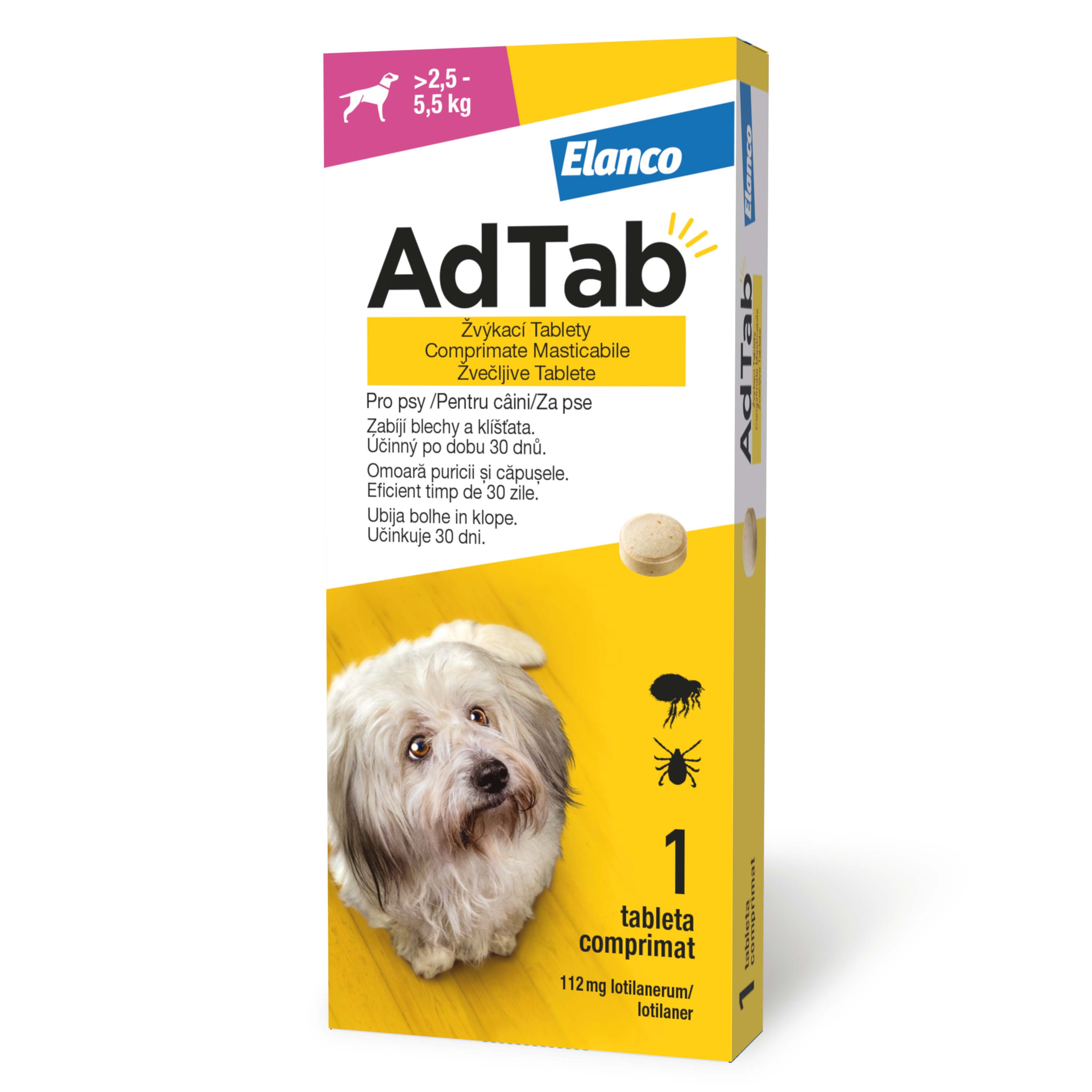 ADTAB, deparazitare externă câini, comprimate masticabile ADTAB, deparazitare externă câini, XS-S(2.5 - 5.5kg), comprimate masticabile, 112.5mg x 1buc