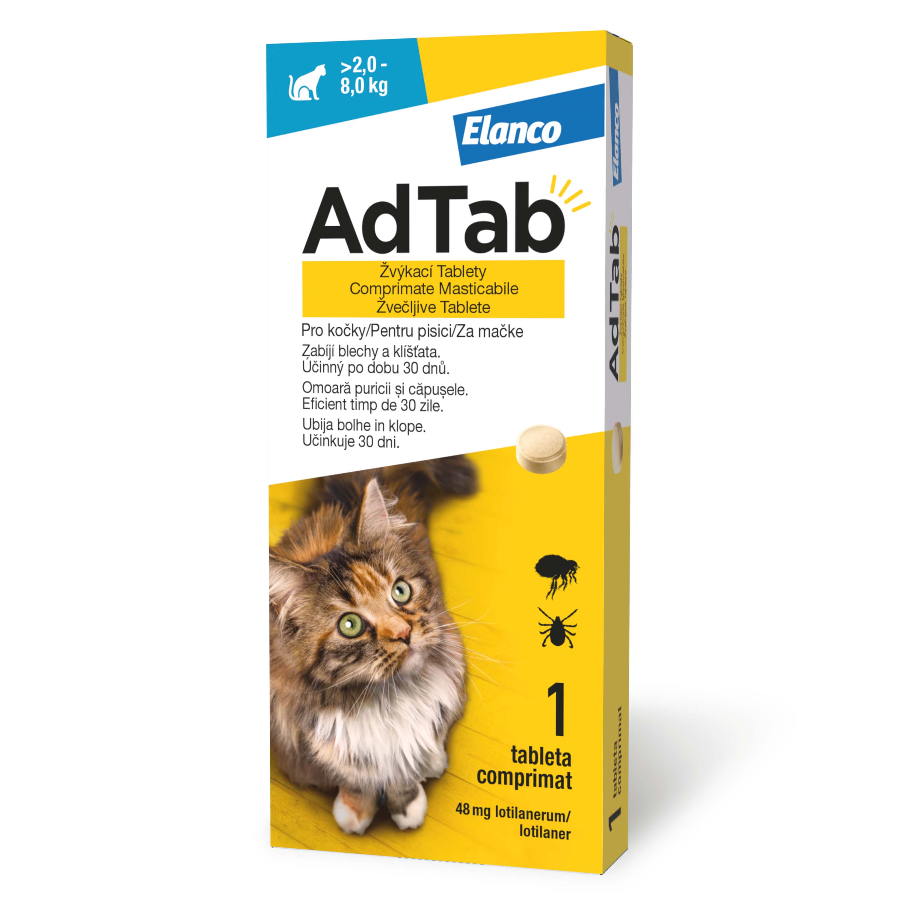 ADTAB, deparazitare externă pisici, comprimate masticabile ADTAB, deparazitare externă pisici, (2 - 8kg), comprimate masticabile, 48mg x 1buc