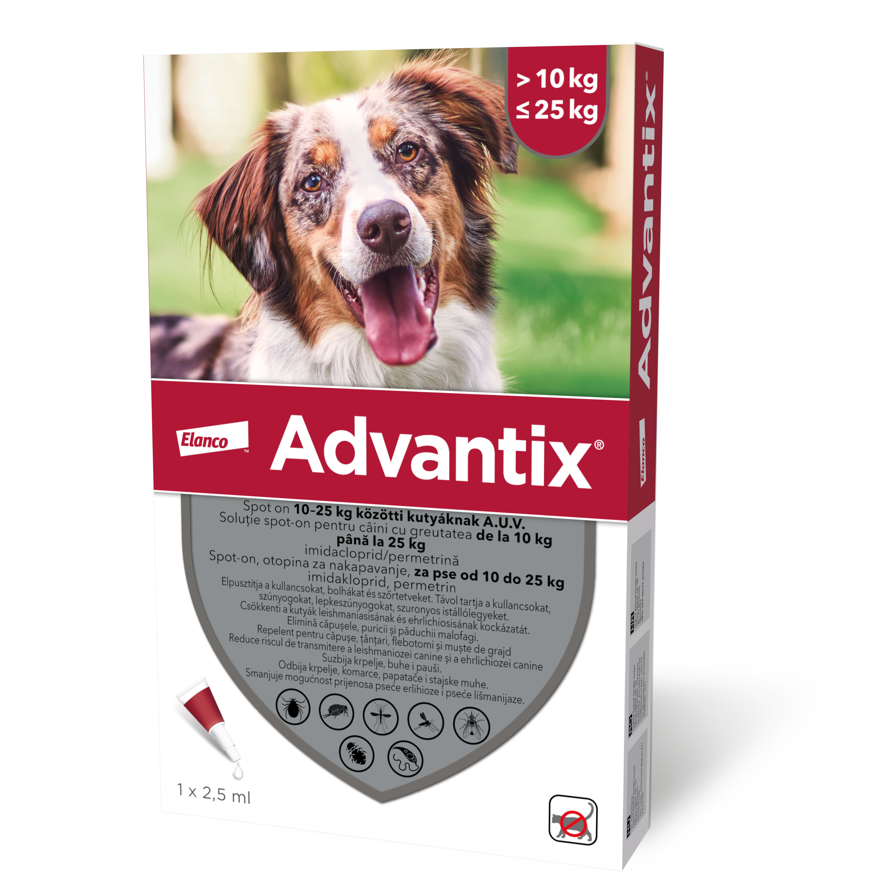 ADVANTIX, deparazitare externă câini, pipetă repelentă ADVANTIX 250, deparazitare externă câini, pipetă repelentă, M(10 - 25kg), 1buc
