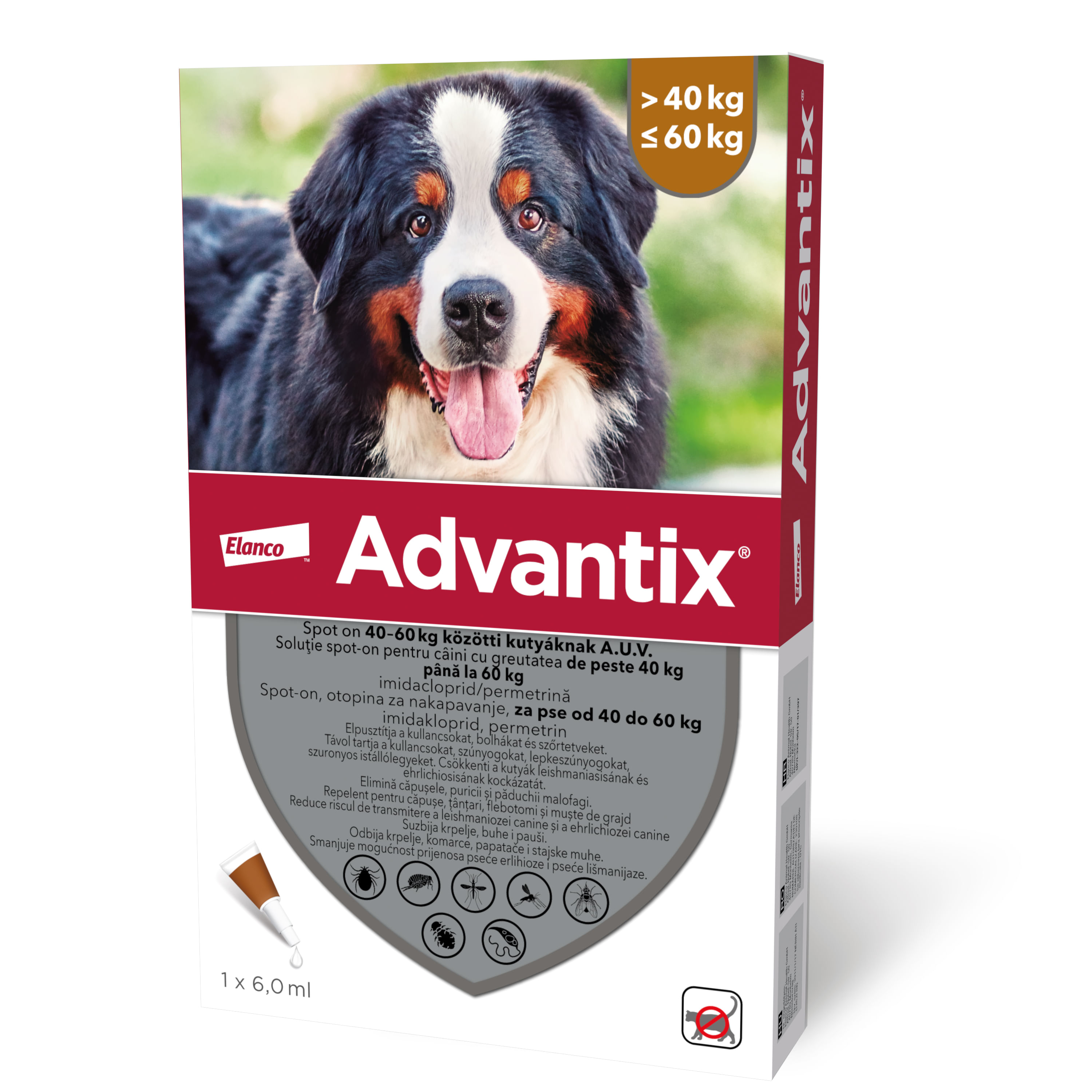 ADVANTIX, deparazitare externă câini, pipetă repelentă ADVANTIX 600, deparazitare externă câini, pipetă repelentă, XL(40 - 60kg), 1buc
