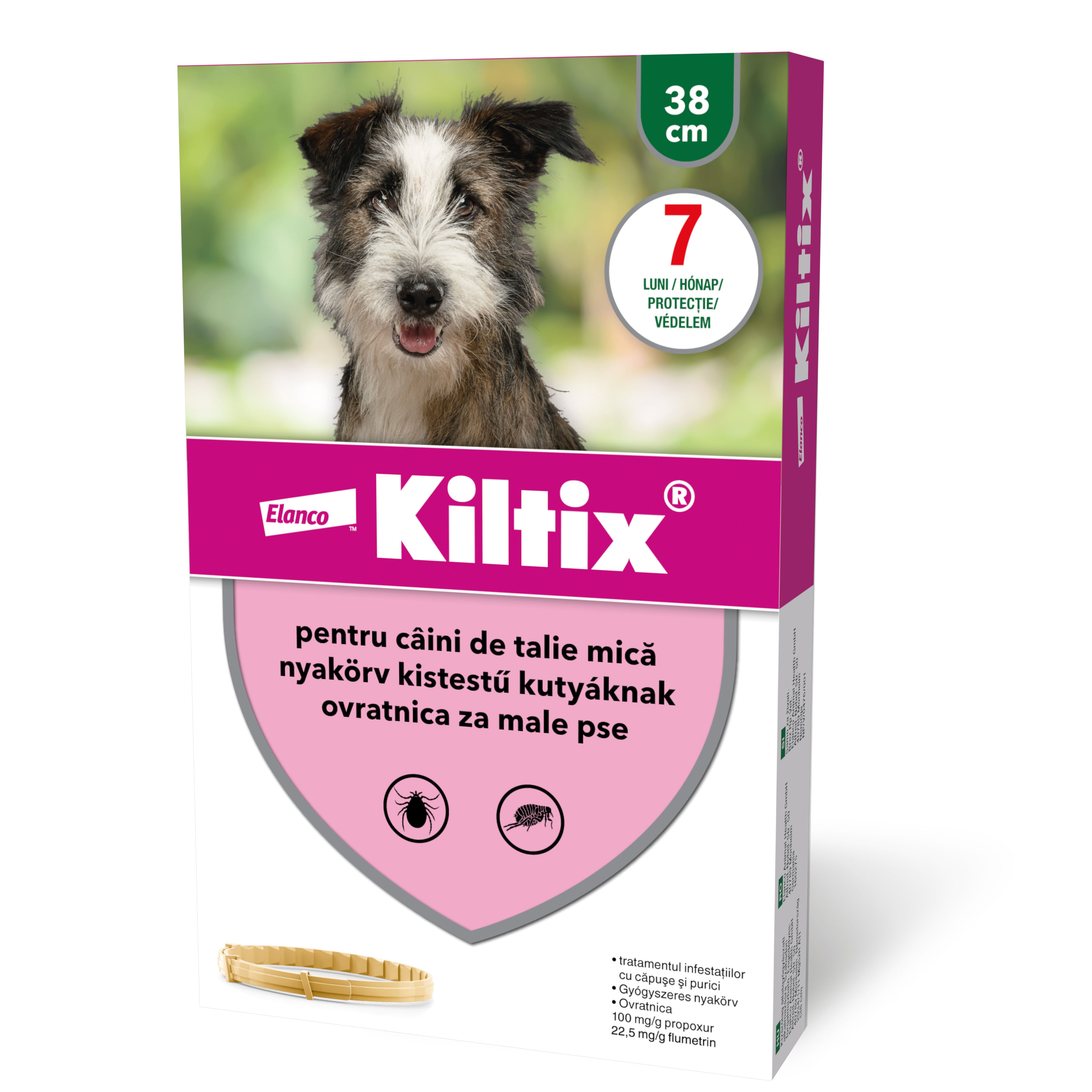 Kiltix Zgarda Antiparazitara Kiltix, deparazitare externă câini, zgardă, XS - S, 38 cm, maro, 1buc