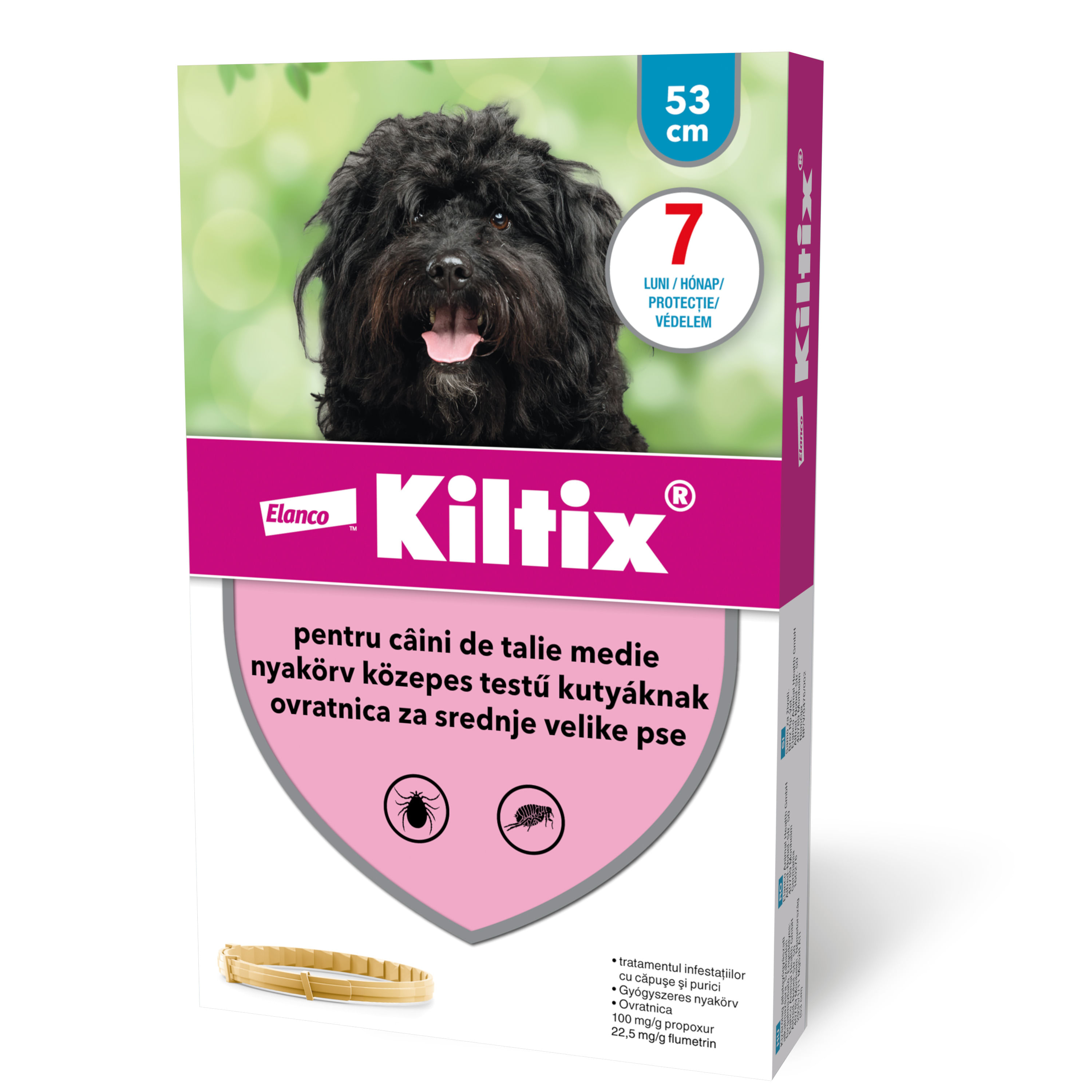 Kiltix Zgarda Antiparazitara Kiltix, deparazitare externă câini, zgardă, M, 53 cm, maro, 1buc