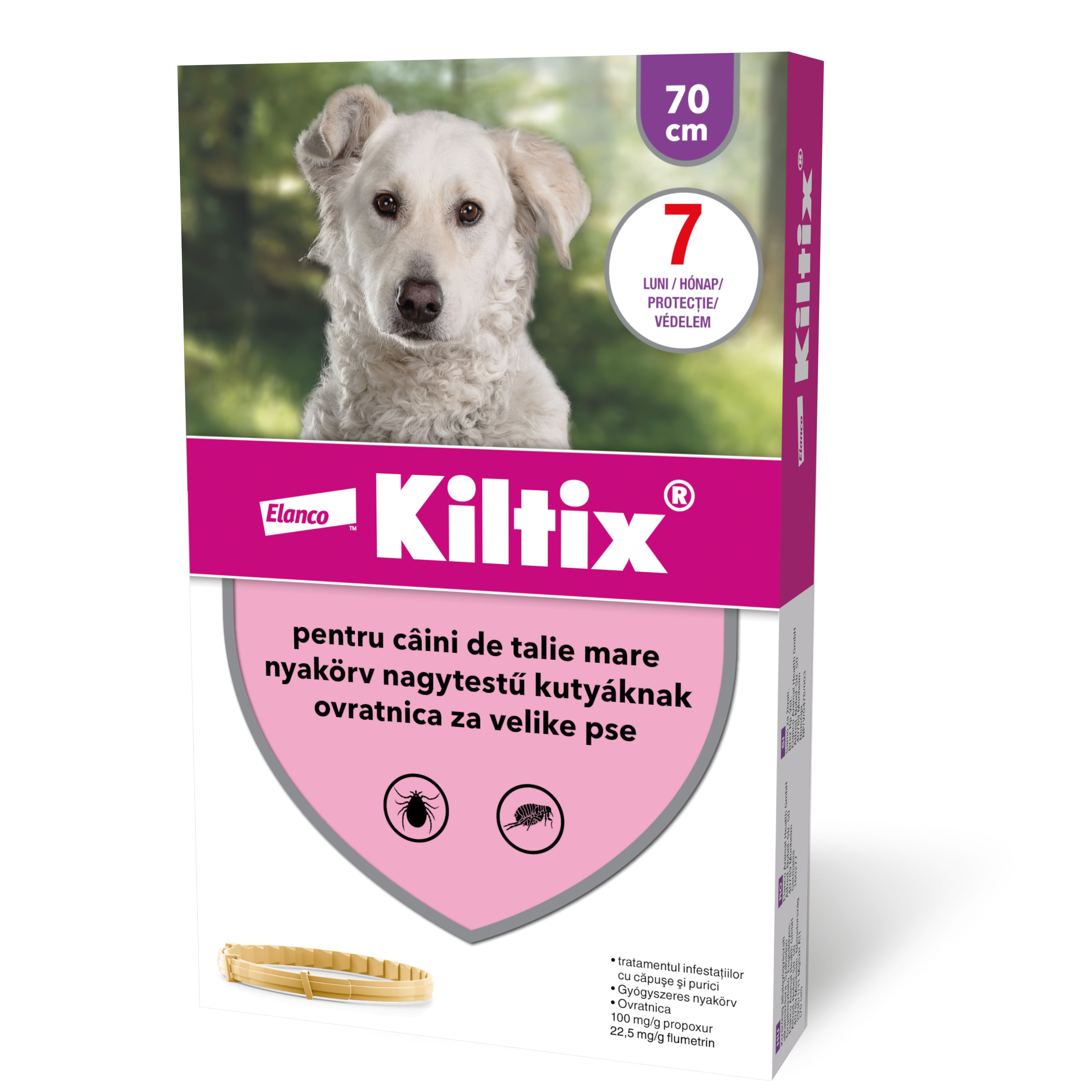 Kiltix Zgarda Antiparazitara Kiltix, deparazitare externă câini, zgardă, L - XL, 70 cm, maro, 1buc