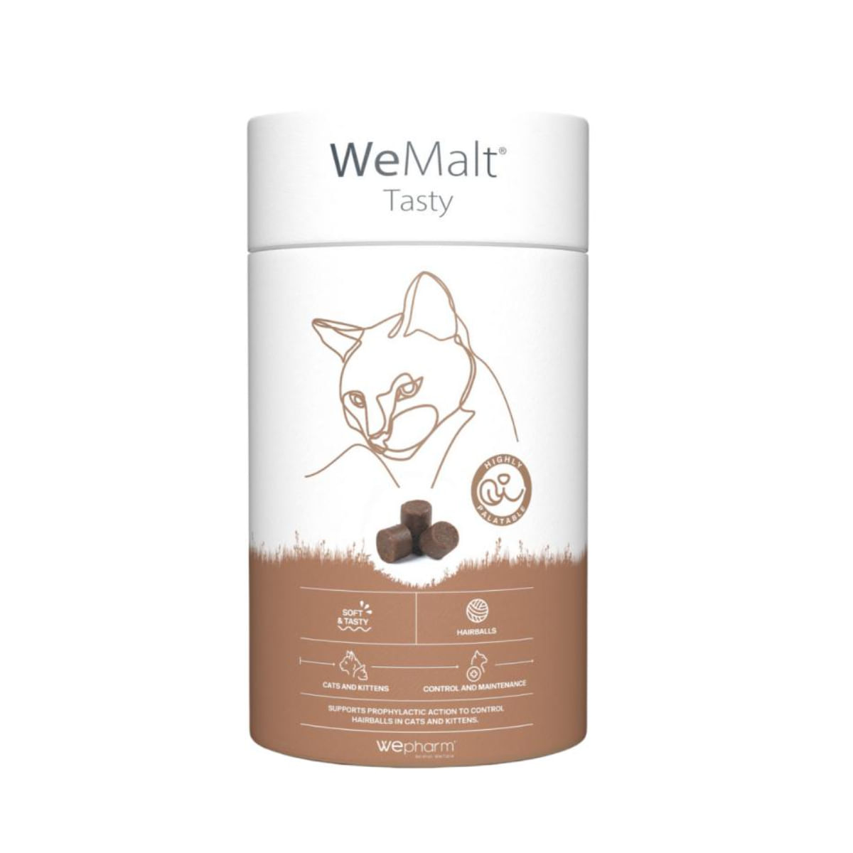 WEPHARM WeMalt Tasty, supliment sistem digestiv, limitarea ghemurilor de blană pisici, comprimate masticabile WEPHARM WeMalt Tasty, supliment sistem digestiv, limitarea ghemurilor de blană pisici, flacon, 30 comprimate masticabile - 1 | YEO