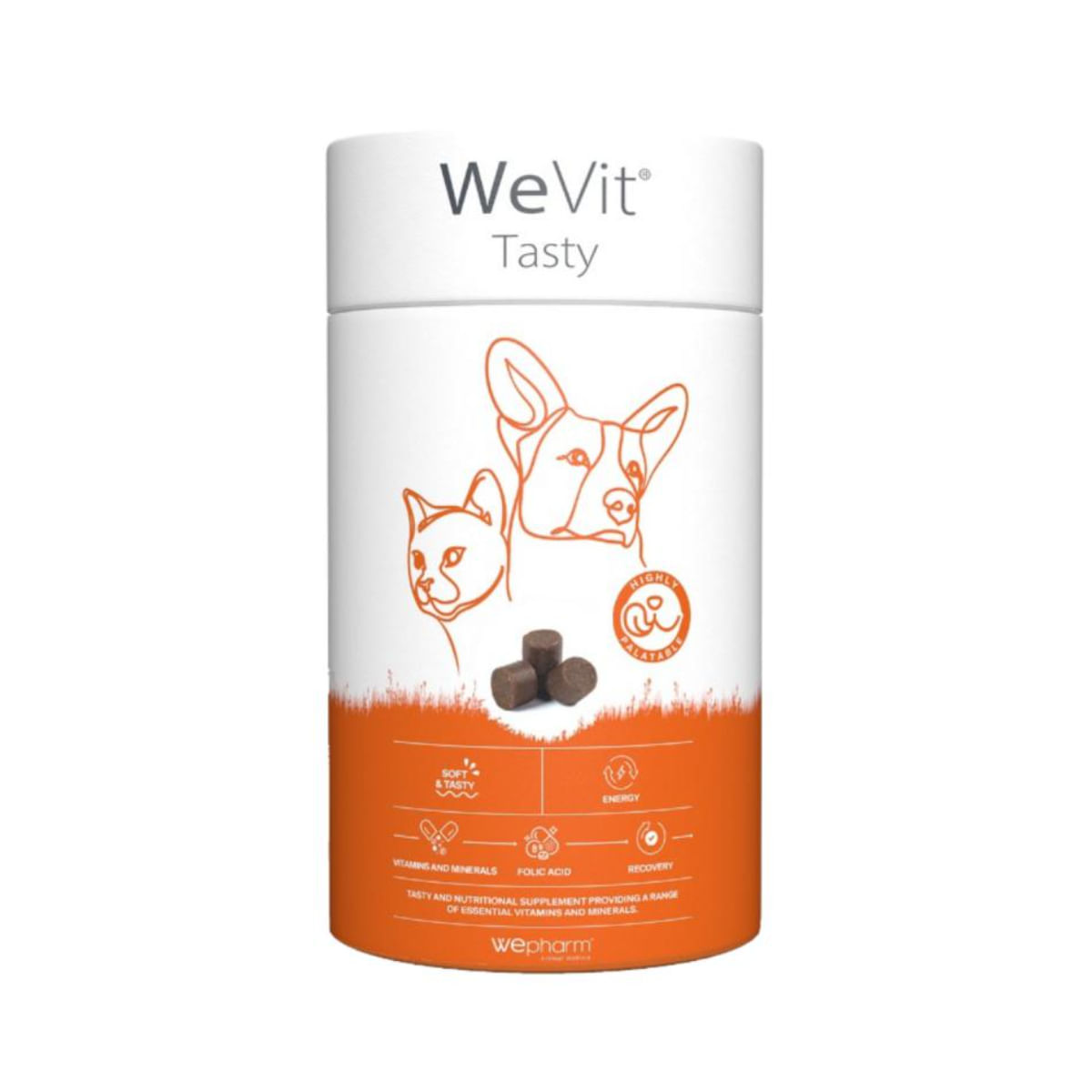 WEPHARM WeVit Tasty, supliment multivitamine câini, comprimate masticabile WEPHARM WeVit Tasty, XS-XL, supliment multivitamine câini, flacon, 30 comprimate masticabile