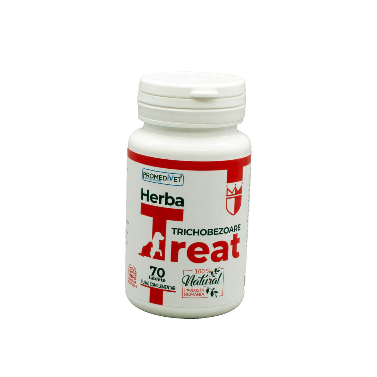 PROMEDIVET Herba-Treat Trichobezoare, supliment sistem digestiv, limitarea ghemurilor de blană câini, comprimate PROMEDIVET Herba-Treat Trichobezoare, XS-XL, supliment sistem digestiv, limitarea ghemurilor de blană câini și pisici, flacon, 70 comprimate - 1 | YEO