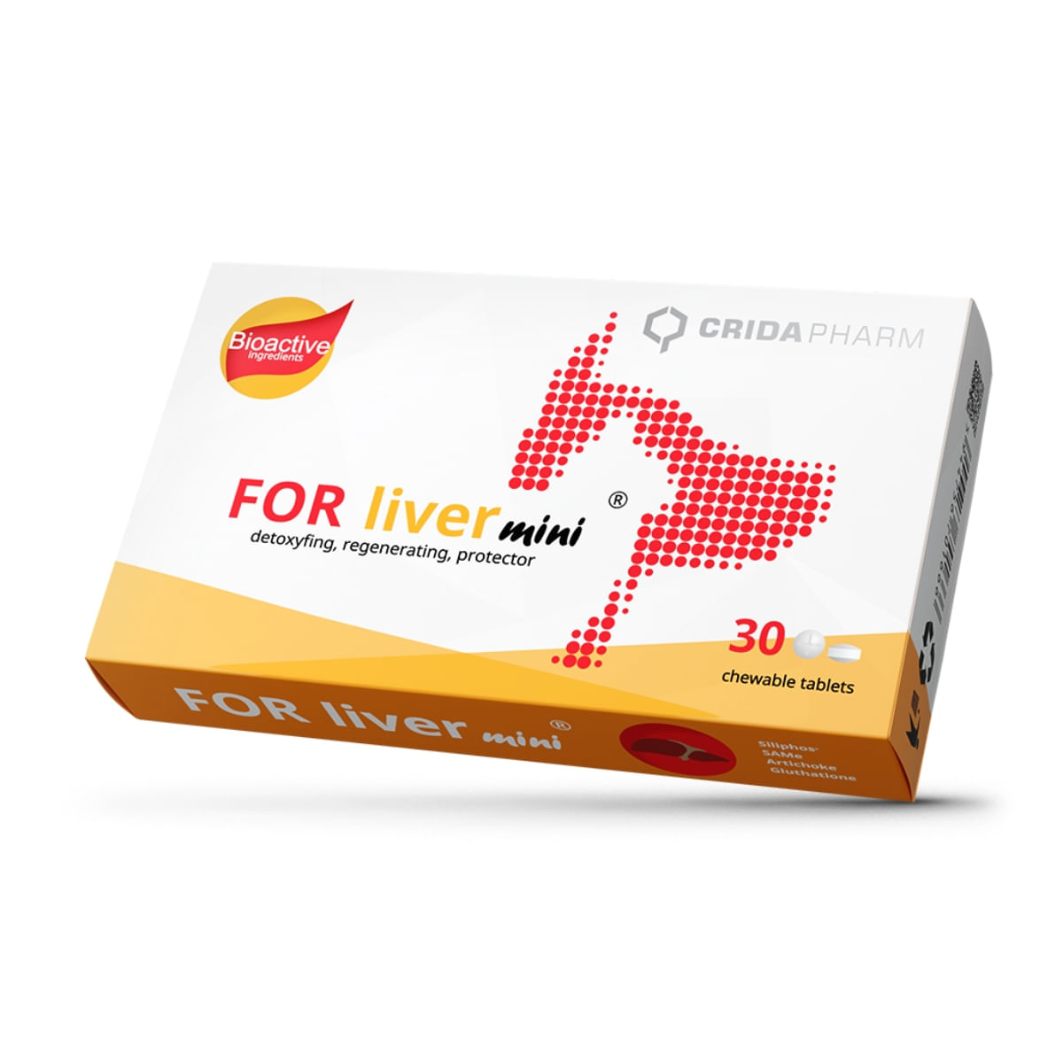 CRIDA PHARM For Liver Mini, supliment sistem hepatic câini, comprimate masticabile CRIDA PHARM For Liver Mini, XS-XL, supliment sistem hepatic câini și pisici, cutie, 30 comprimate masticabile - 1 | YEO