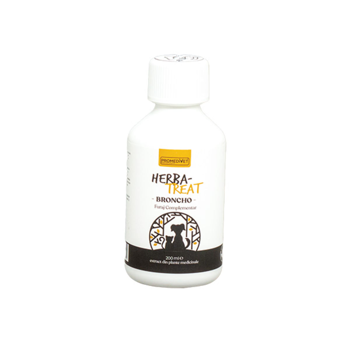 PROMEDIVET Herba-Treat Broncho, supliment sistem respirator câini, suspensie orală PROMEDIVET Herba-Treat Broncho, XS-XL, supliment sistem respirator câini și pisici, flacon, 200ml suspensie orală - 1 | YEO