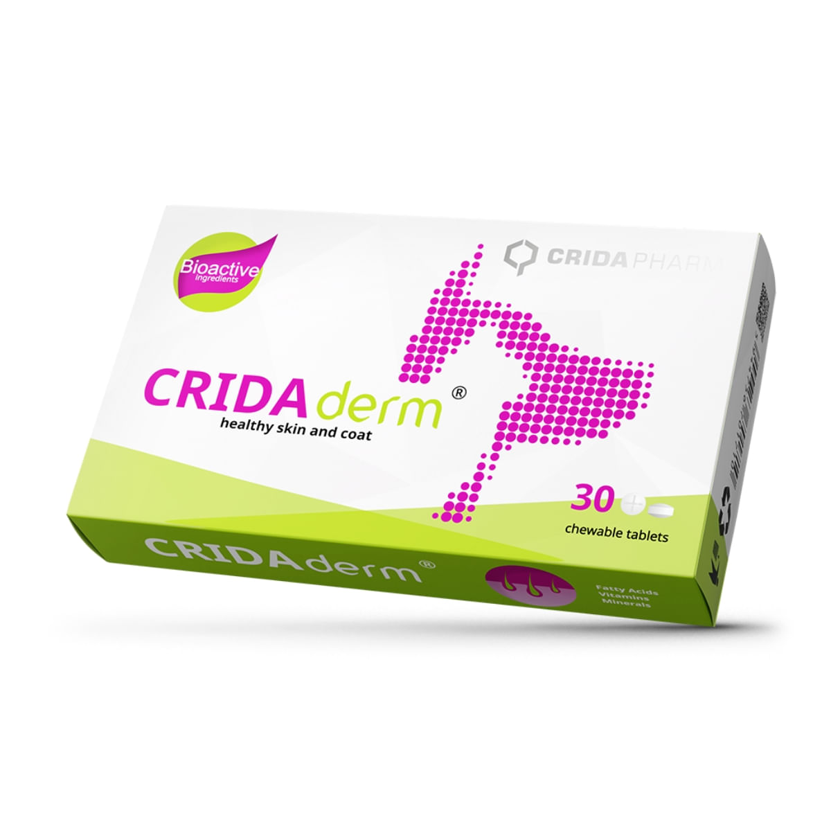 CRIDA PHARM Cridaderm, supliment piele & blană câini, comprimate masticabile CRIDA PHARM Cridaderm, XS-XL, supliment piele & blană câini și pisici, cutie, 30 comprimate masticabile - 1 | YEO