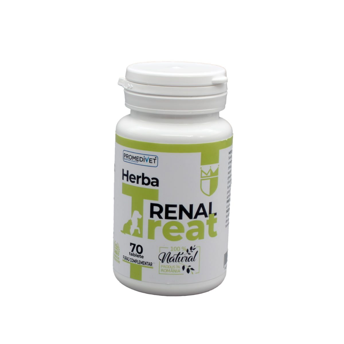 PROMEDIVET Herba-Treat Renal, supliment sistem renal câini, comprimate PROMEDIVET Herba-Treat Renal, XS-XL, supliment sistem renal câini și pisici, flacon, 70 comprimate - 1 | YEO