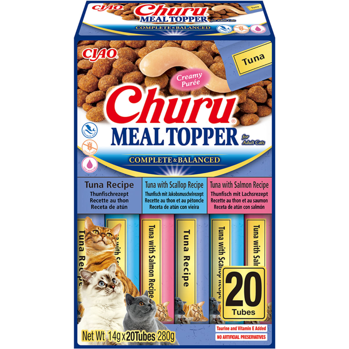 INABA Churu Meal Topper Varieties, Ton, cutie hrană umedă fără cereale pisici, (topping), 280g - 1 | YEO