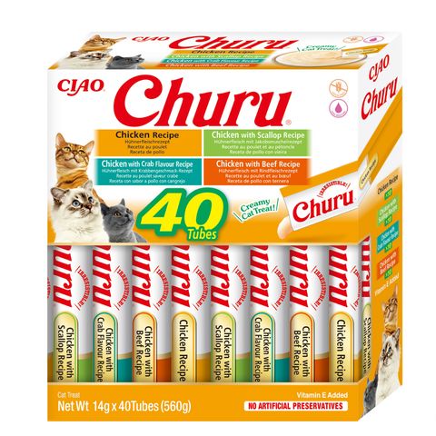 INABA Churu Creamy Varieties, Pui, cutie recompense fără cereale pisici, (piure), 560g