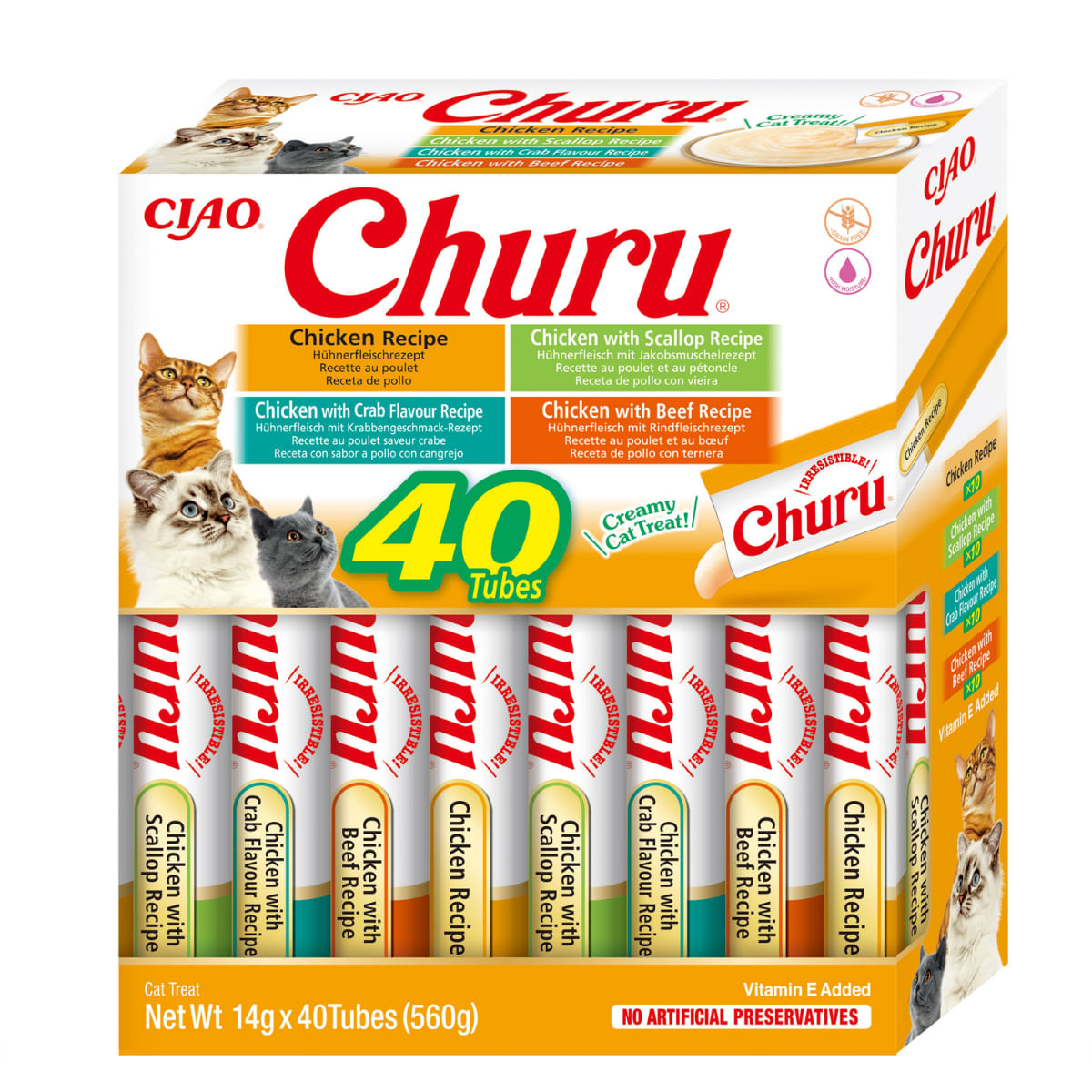 INABA Churu Creamy Varieties, Pui, cutie recompense fără cereale pisici, (piure), 560g - 1 | YEO