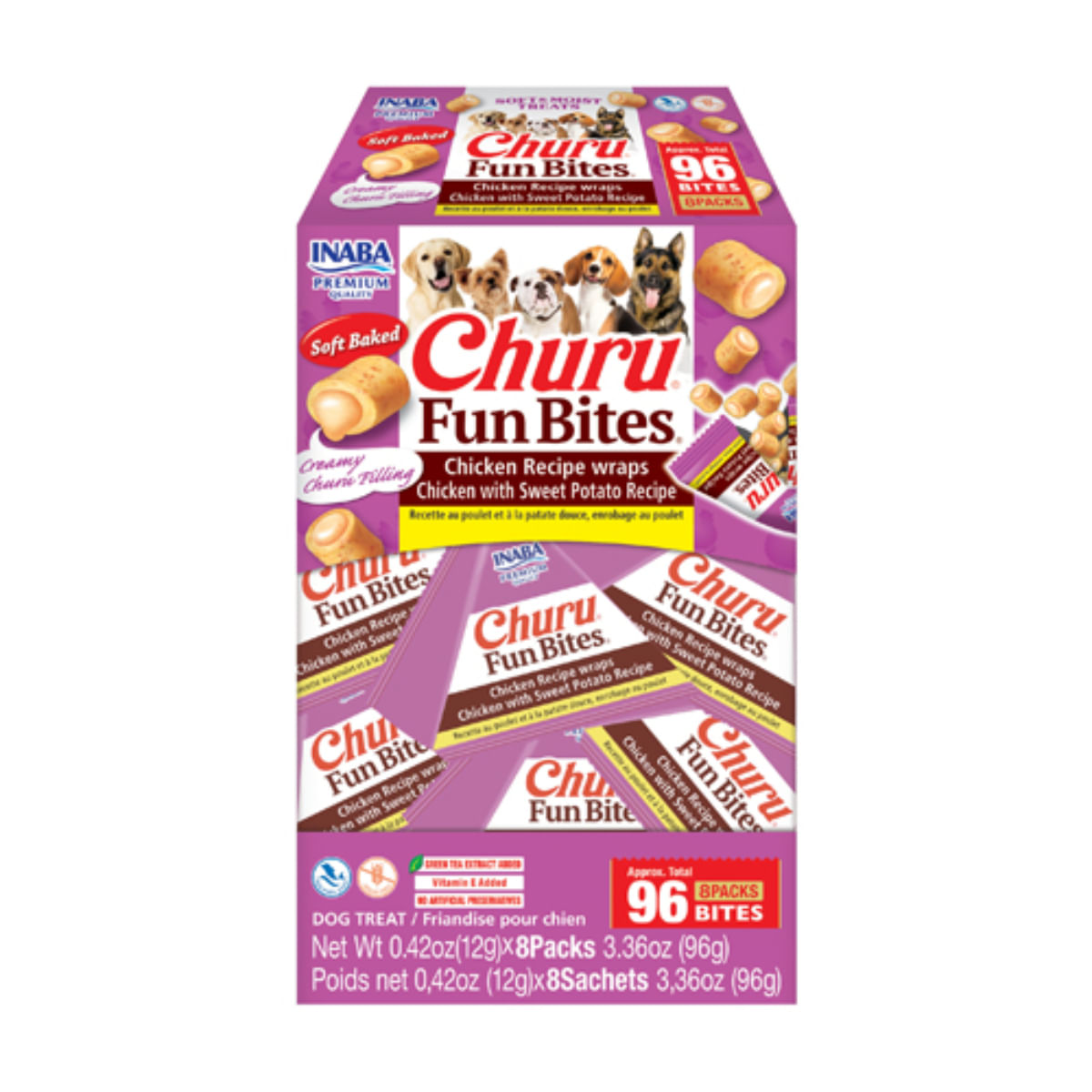 INABA Churu Fun Bites, XS-XL, Pui și Cartof Dulce, cutie recompense fără cereale câini, 96g - 1 | YEO