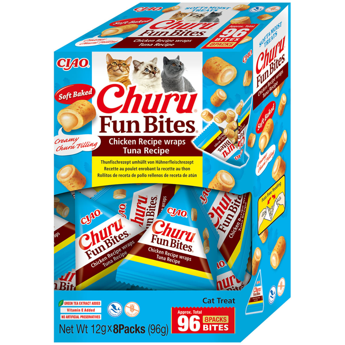 INABA Churu Fun Bites, Pui și Ton, cutie recompense fără cereale pisici, 96g - 1 | YEO