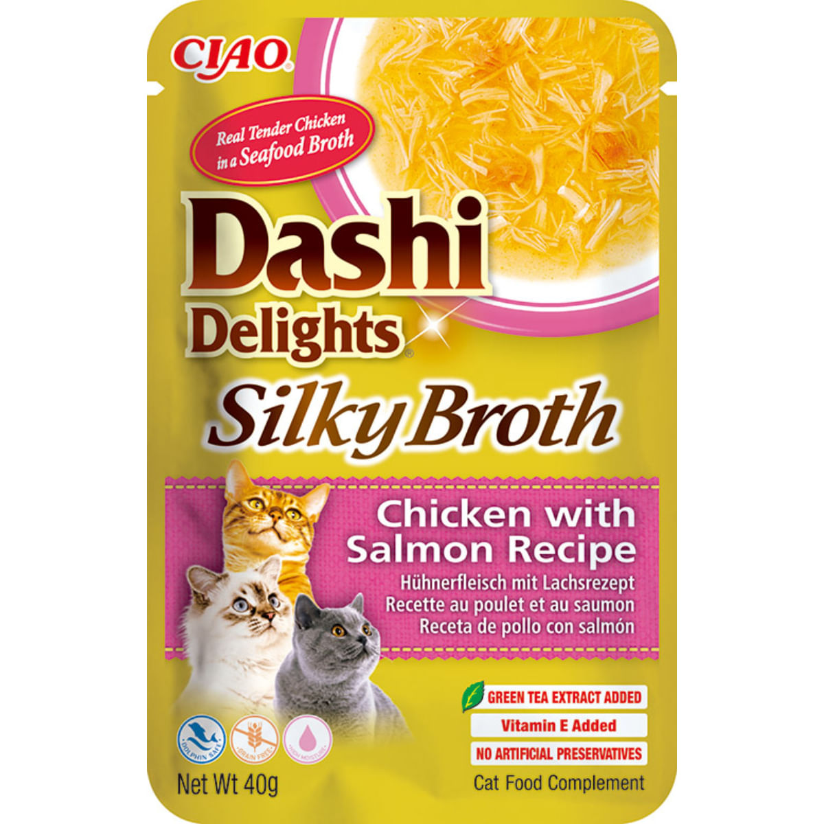 INABA Churu Dashi Delights Silky Broth, Pui și Somon, plic hrană umedă fără cereale pisici, (topping), 40g - 1 | YEO