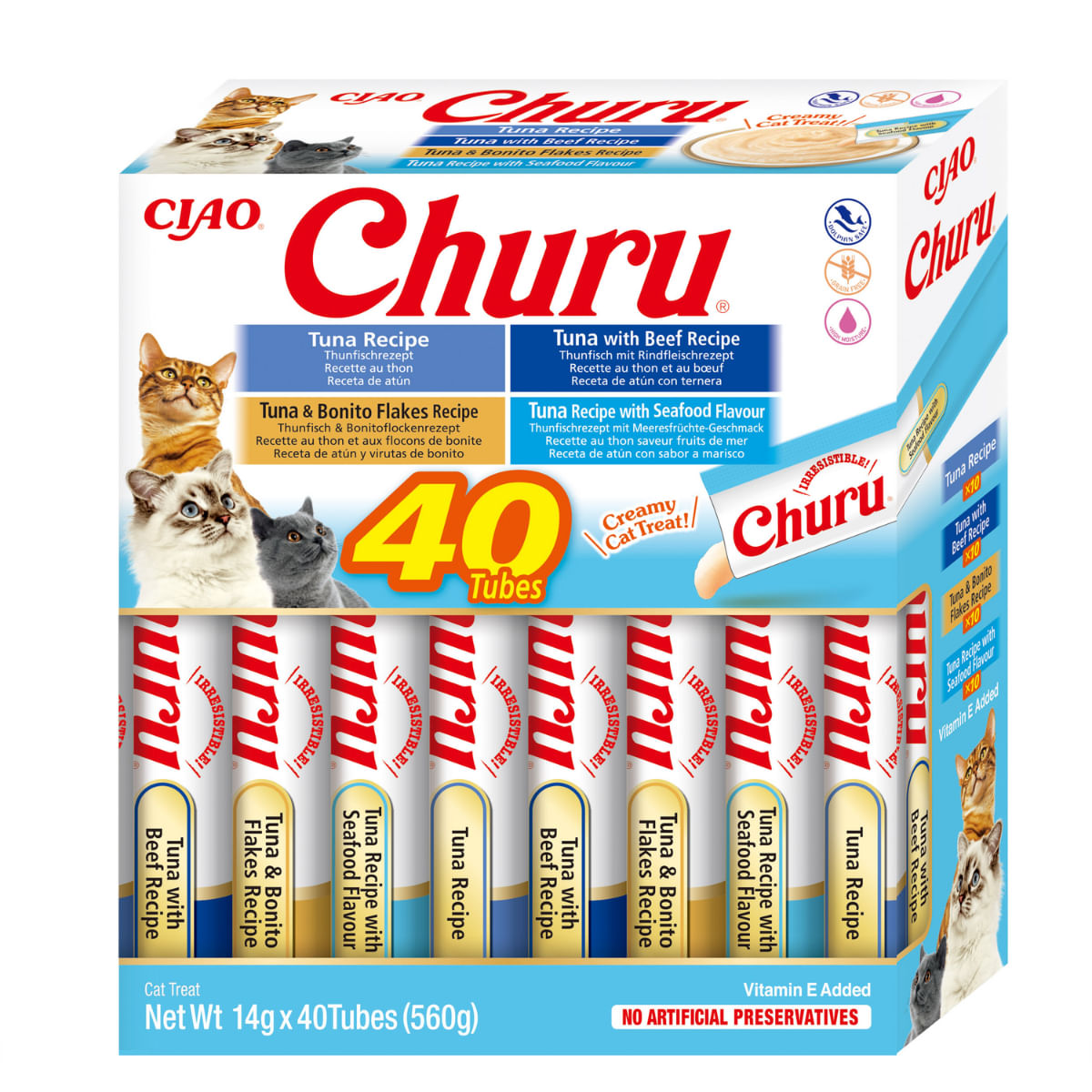 INABA Churu Creamy Varieties, Ton, cutie recompense fără cereale pisici, (piure), 560g - 1 | YEO