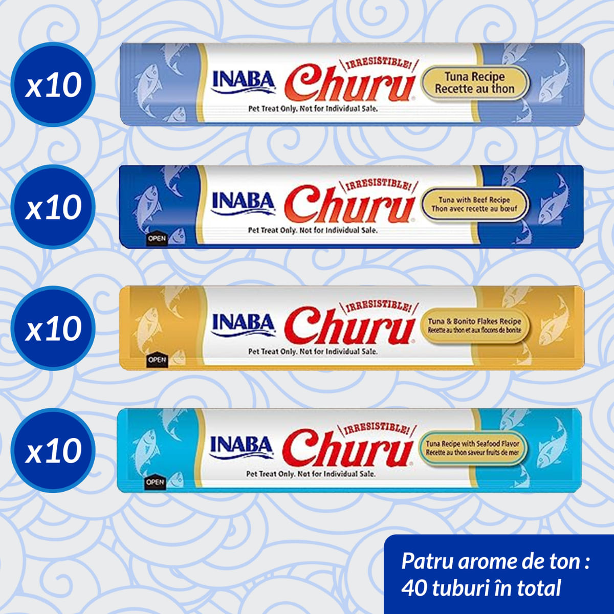 INABA Churu Creamy Varieties, Ton, cutie recompense fără cereale pisici, (piure), 560g - 2 | YEO