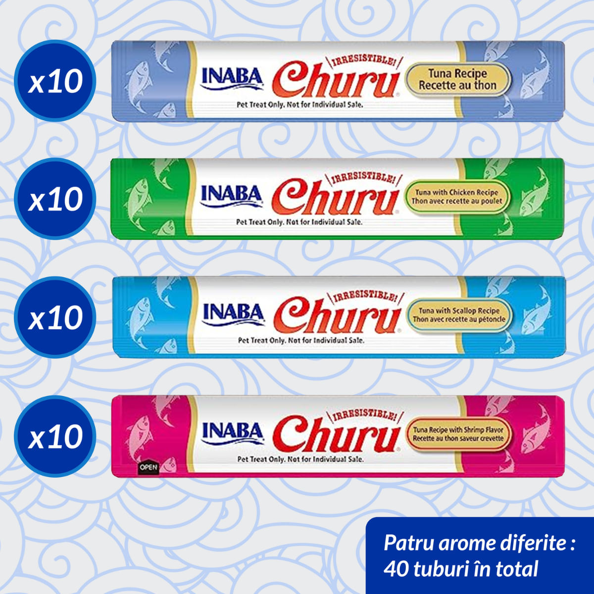 INABA Churu Creamy Varieties, Ton și Fructe de Mare, cutie recompense fără cereale pisici, (piure), 560g