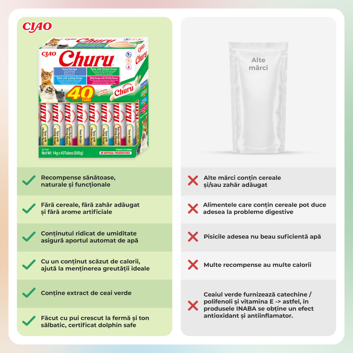 INABA Churu Creamy Varieties, Ton și Fructe de Mare, cutie recompense fără cereale pisici, (piure), 560g