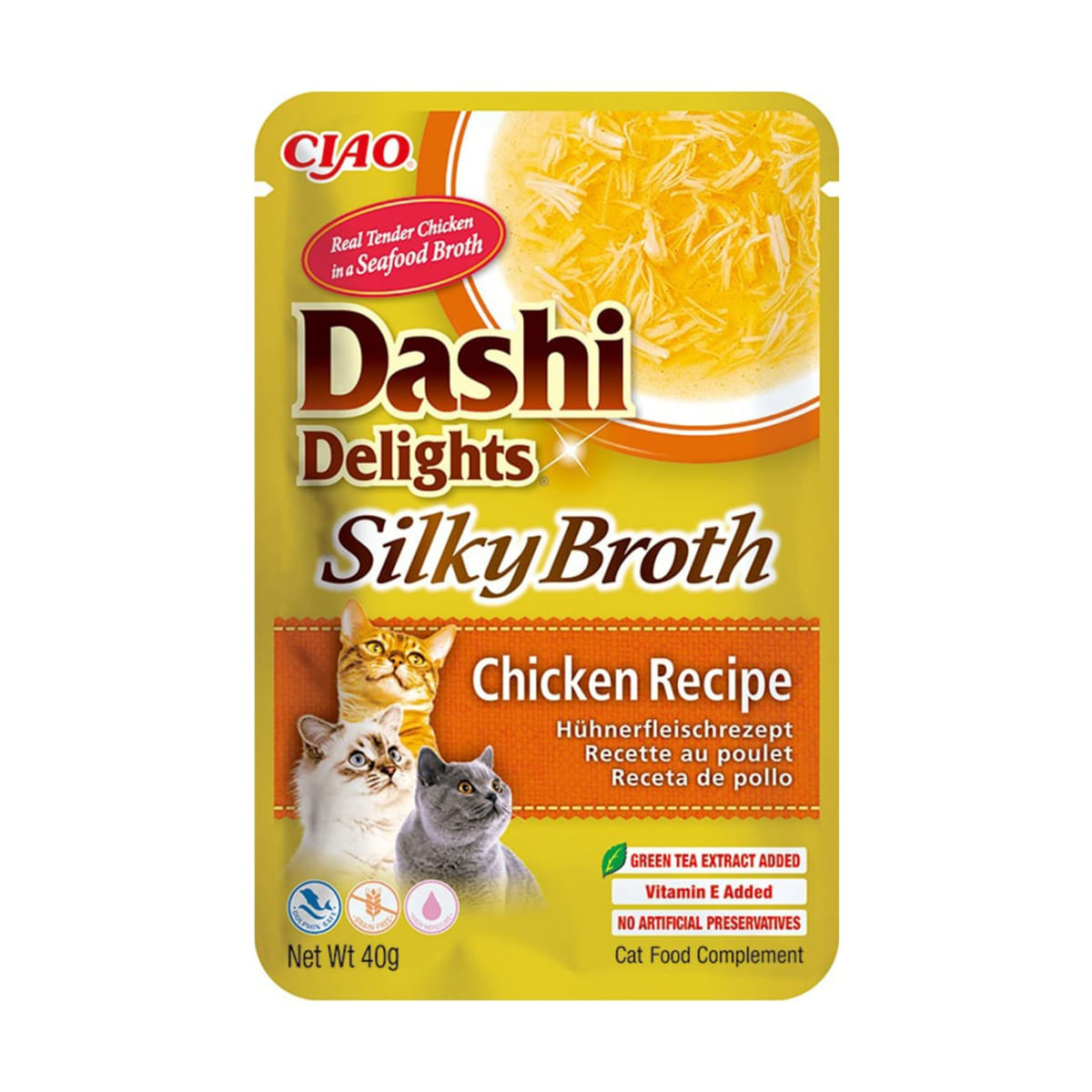 INABA Churu Dashi Delights Silky Broth, Pui, plic hrană umedă fără cereale pisici, (topping), 40g - 1 | YEO