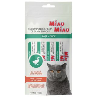 MIAU MIAU Creamy Snacks, Rață, recompense fără cereale pisici, (piure), 60g
