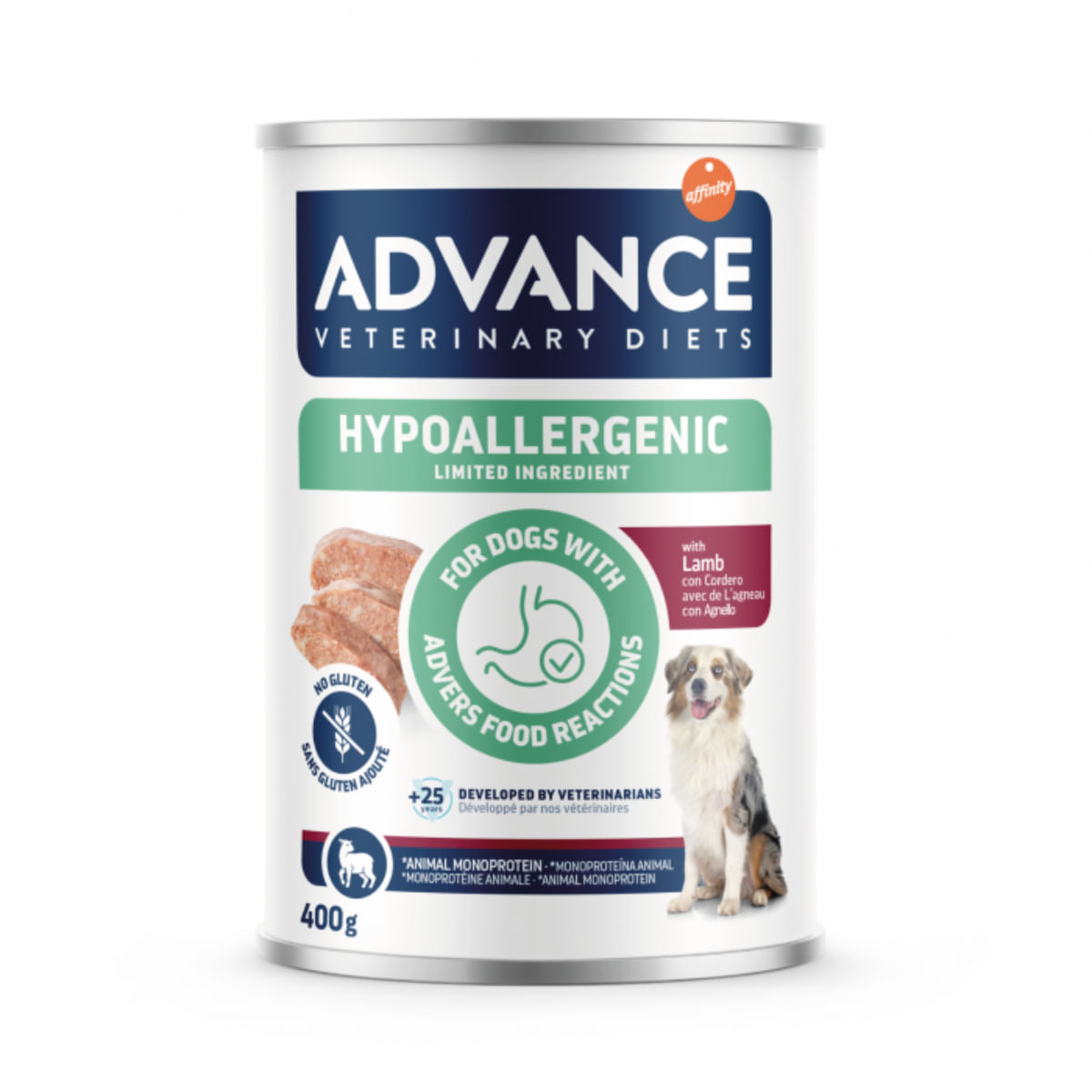 ADVANCE VETERINARY DIETS Hypoalergenic, XS-XL, Miel, dietă veterinară, conservă hrană umedă câini, alergii, (pate), 400g
