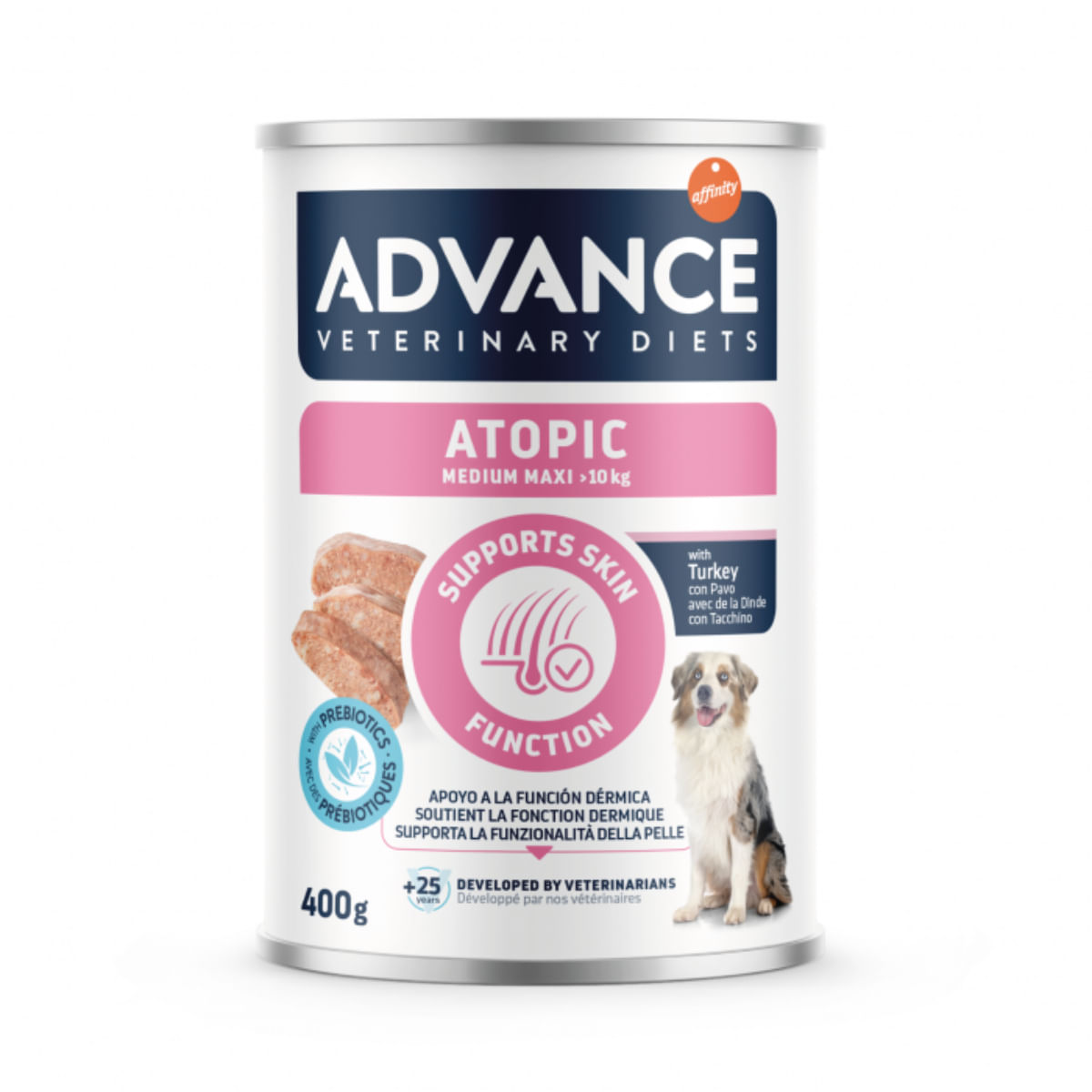 ADVANCE VETERINARY DIETS Atopic Medium & Maxi, M-XL, Curcan, dietă veterinară, conservă hrană umedă câini, piele & blană, (pate), 400g