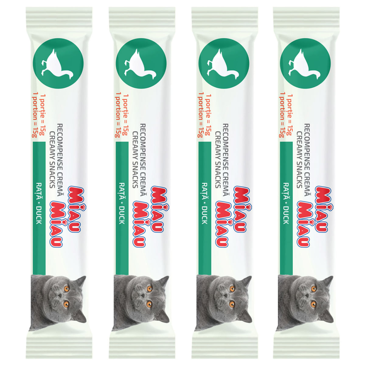 MIAU MIAU Creamy Snacks, Rață, recompense fără cereale pisici, (piure), 60g - 2 | YEO