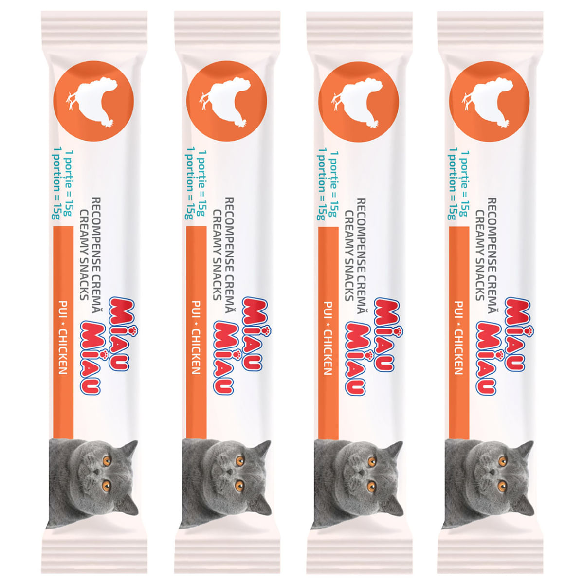 MIAU MIAU Creamy Snacks, Pui, recompense fără cereale pisici, (piure), 60g