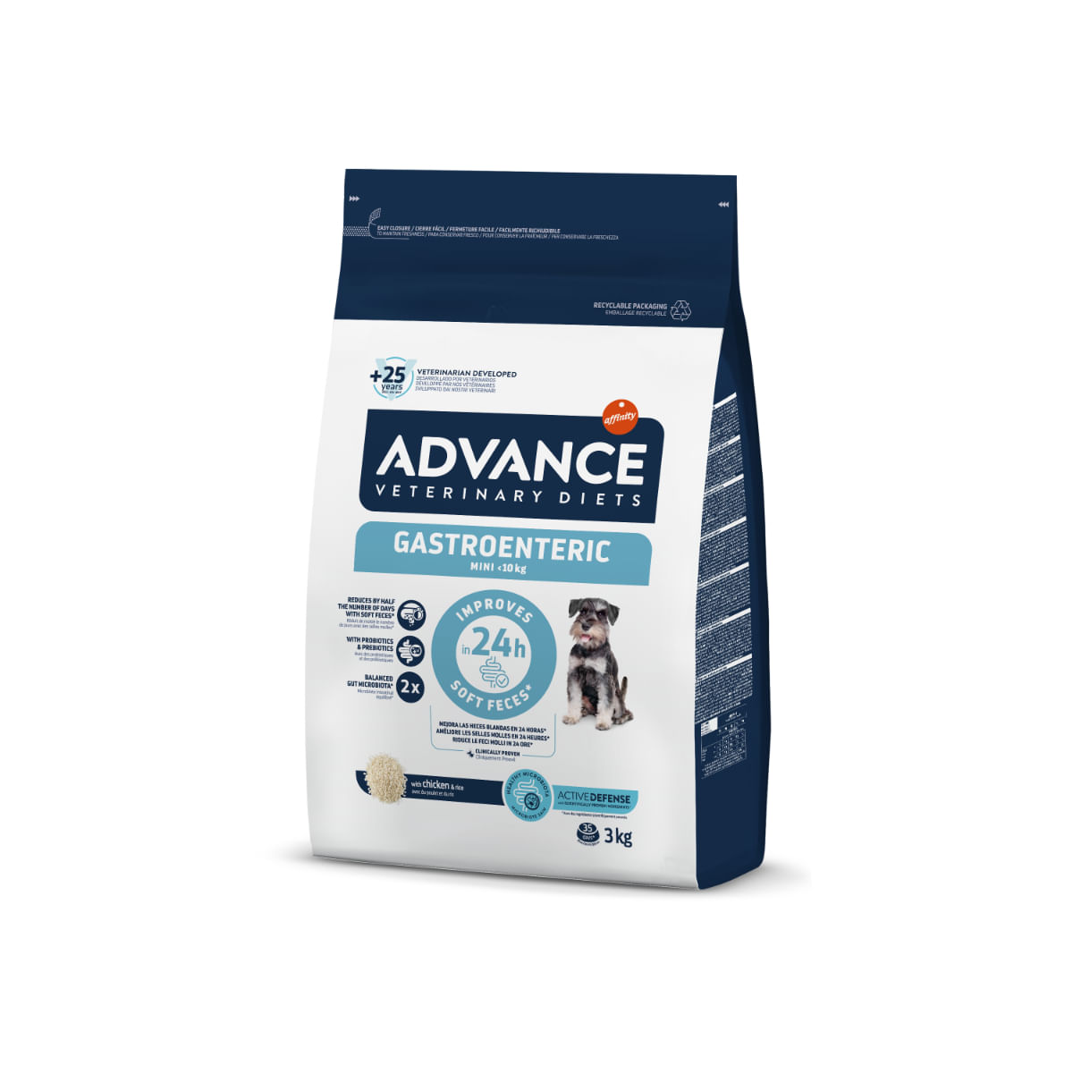 ADVANCE VETERINARY DIETS Gastroenteric Mini, XS-S, Pasăre, dietă veterinară, hrană uscată câini junior & adult, sistem digestiv, 3kg