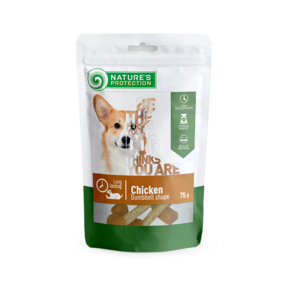 NATURES PROTECTION Dumbbell Shape, XS-XL, Pui, punguță recompense câini, 75g