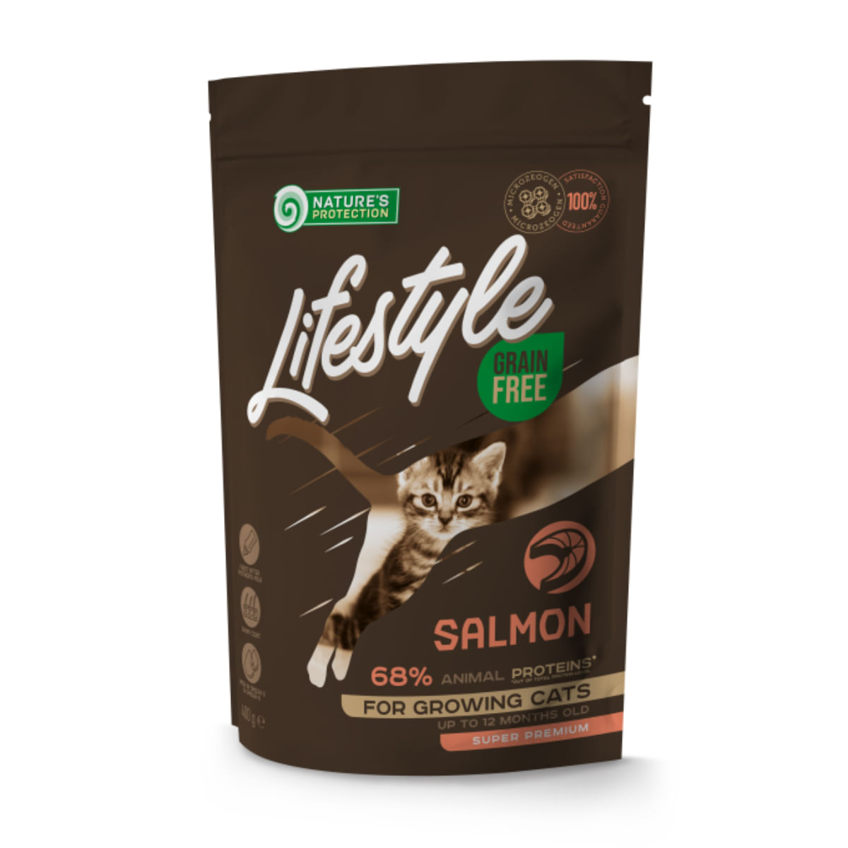 NATURES PROTECTION Lifestyle Kitten, Somon, hrană uscată fără cereale pisici junior, 400g