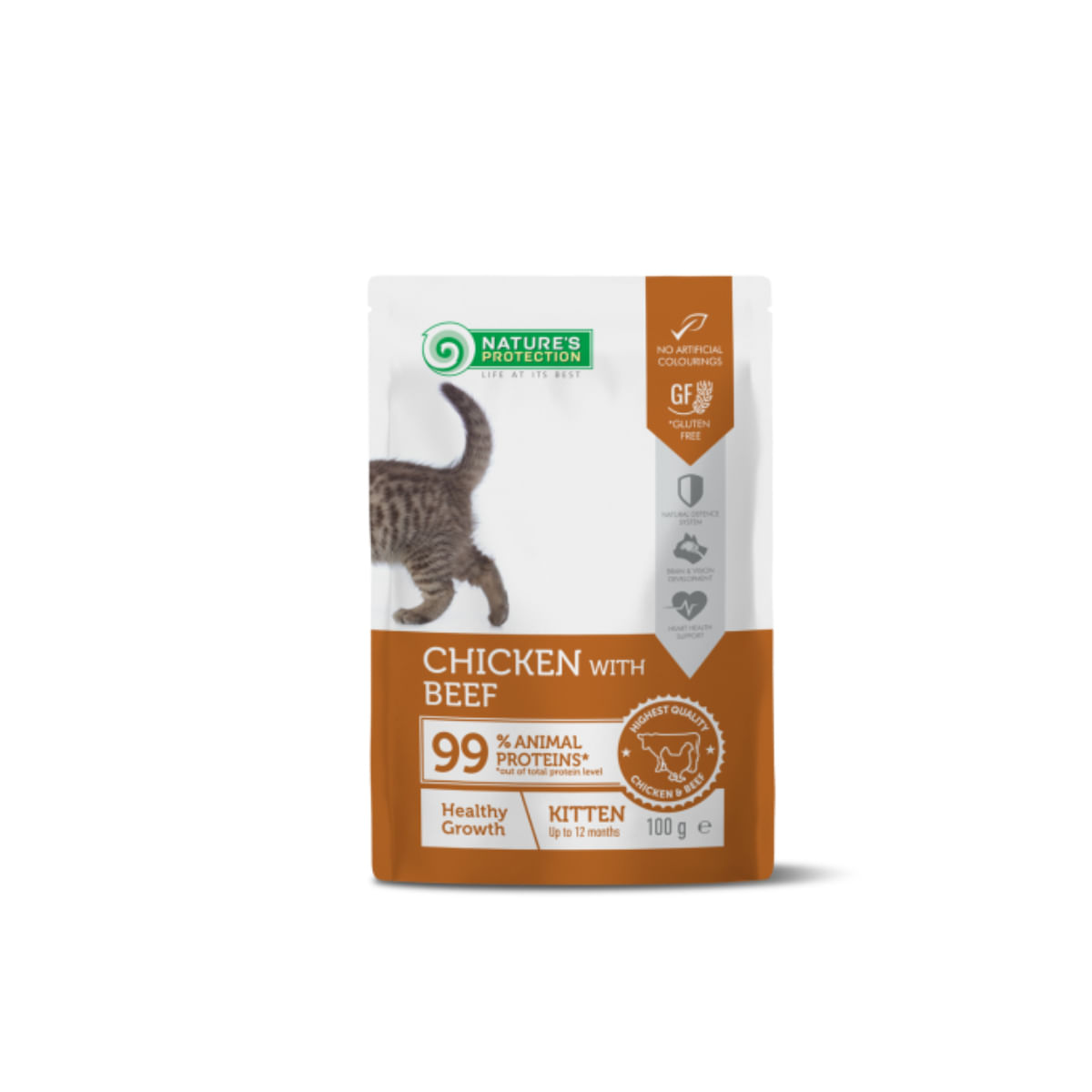 NATURES PROTECTION Healthy Growth Kitten, Pui și Vită, plic hrană umedă pisici junior, sistem imunitar, (în sos), 100g