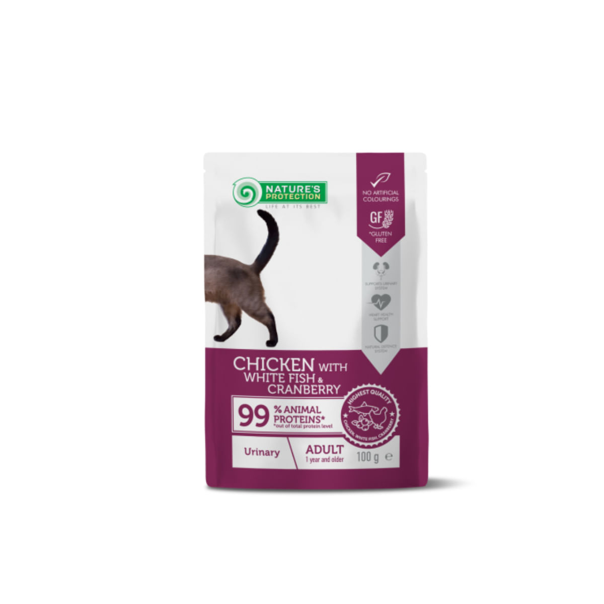 NATURES PROTECTION Urinary, Pui și Pește alb, plic hrană umedă pisici, sistem urinar, (în sos), 100g - 1 | YEO