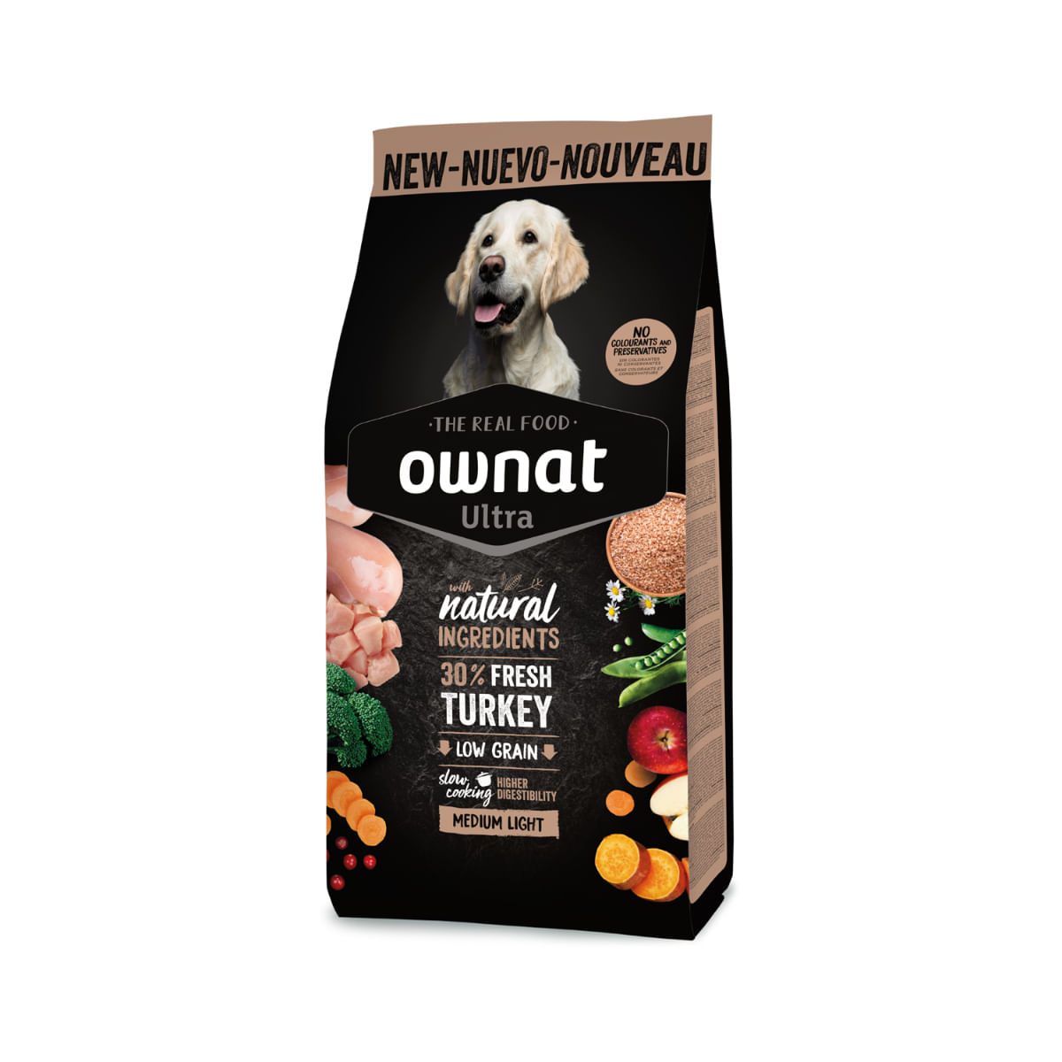 OWNAT Ultra Medium Light, XS-XL, Curcan și Pui, hrană uscată conținut redus cereale câini, obezitate, 14kg - 1 | YEO