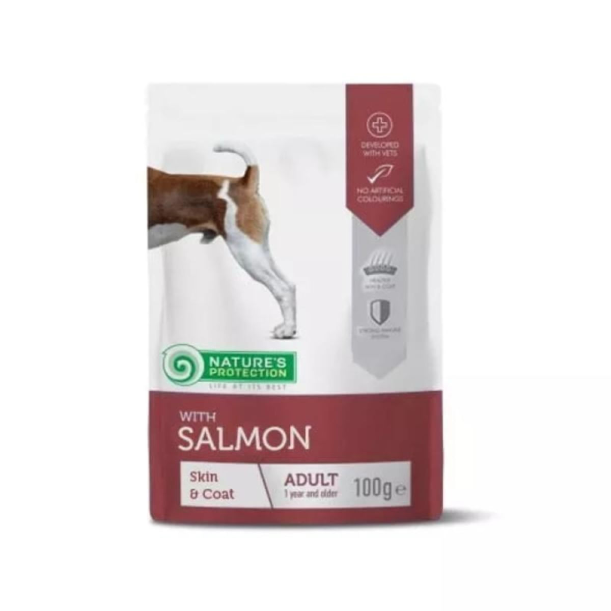 NATURES PROTECTION Skin & Coat, XS-XL, Pui și Somon, plic hrană umedă câini, piele & blană, (în sos), 100g - 1 | YEO