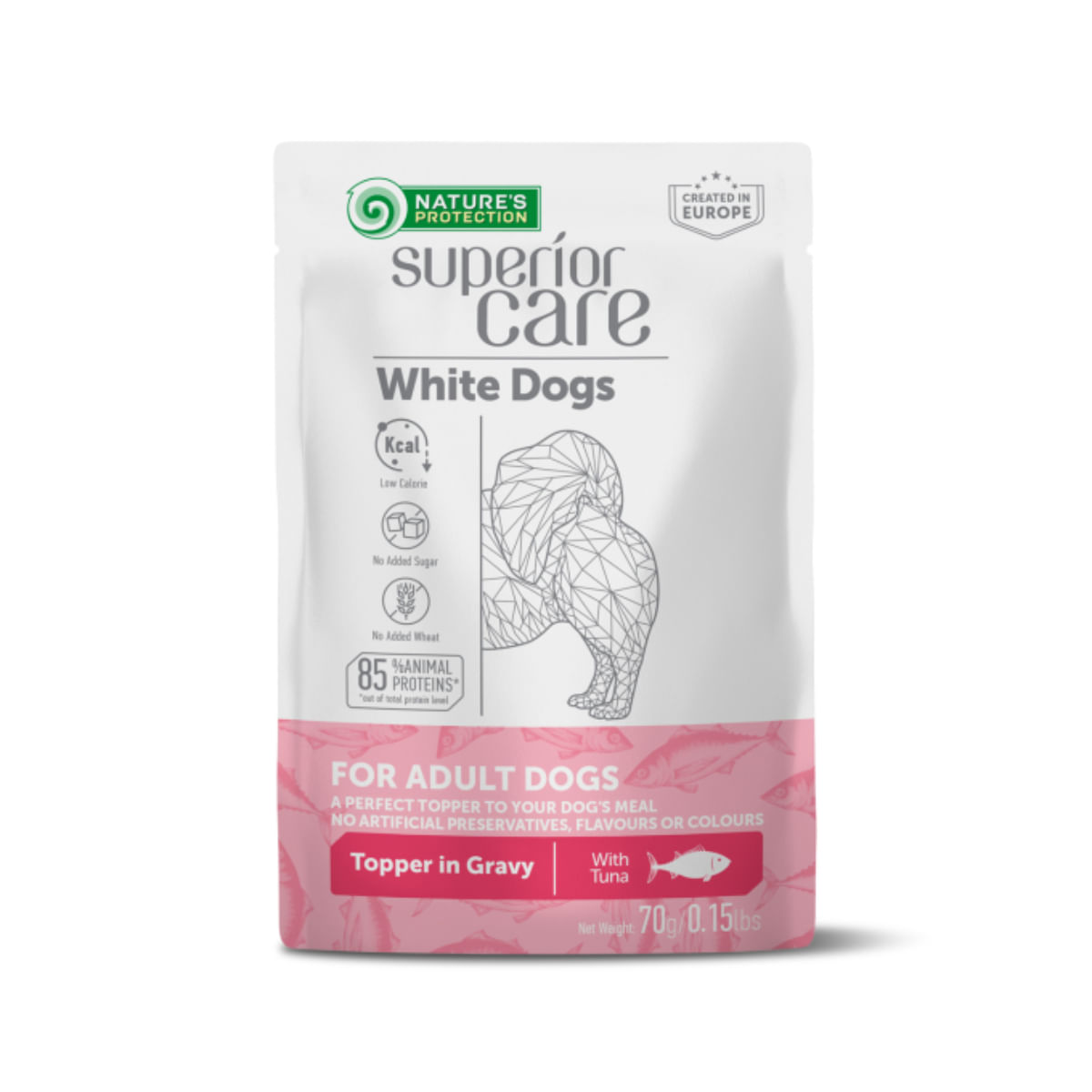 NATURES PROTECTION Superior Care White Dogs, XS-XL, Ton, plic hrană umedă monoproteică câini, (topping), 70g - 1 | YEO
