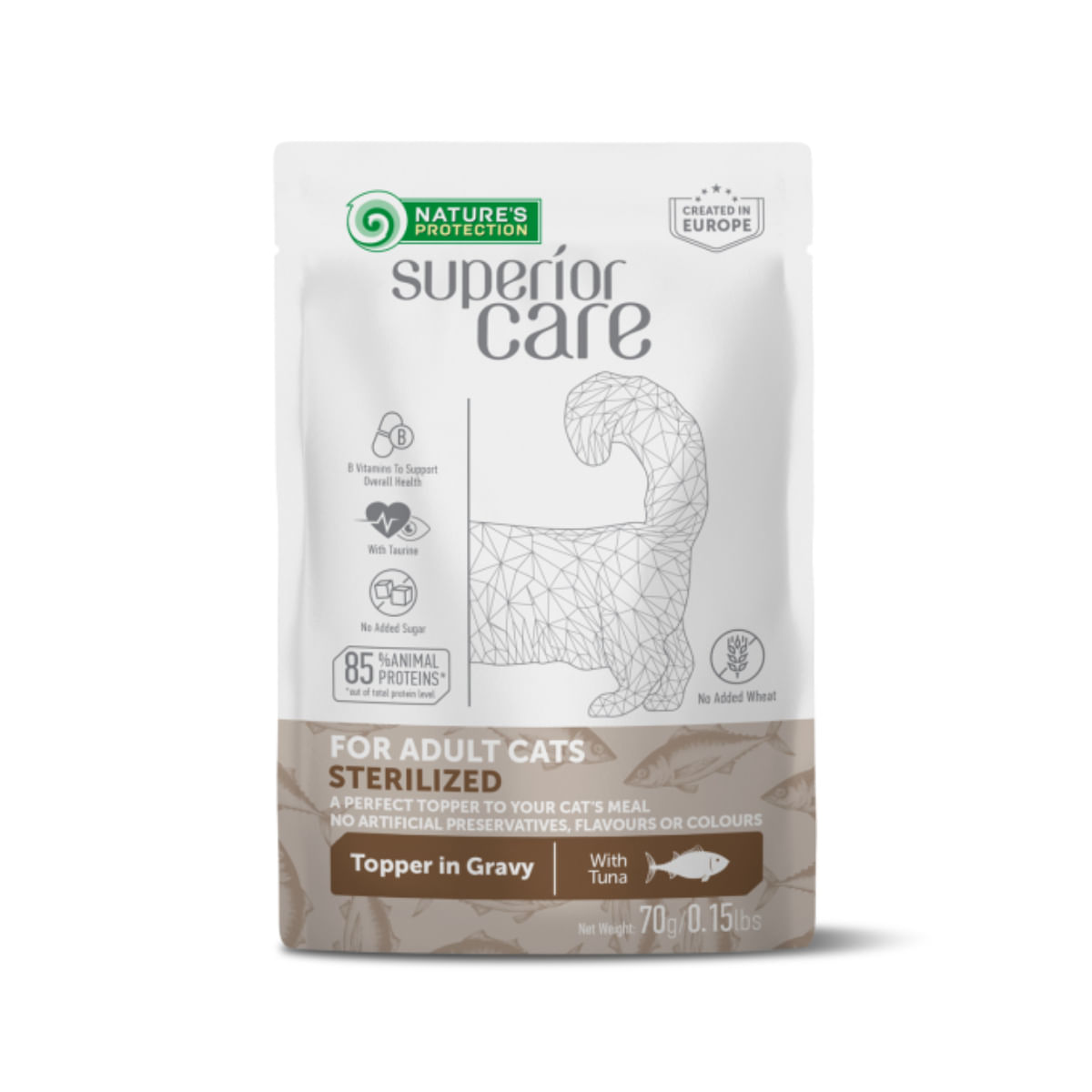 NATURES PROTECTION Superior Care Sterilised, Ton, plic hrană umedă monoproteică pisici sterilizate, (topping), 70g