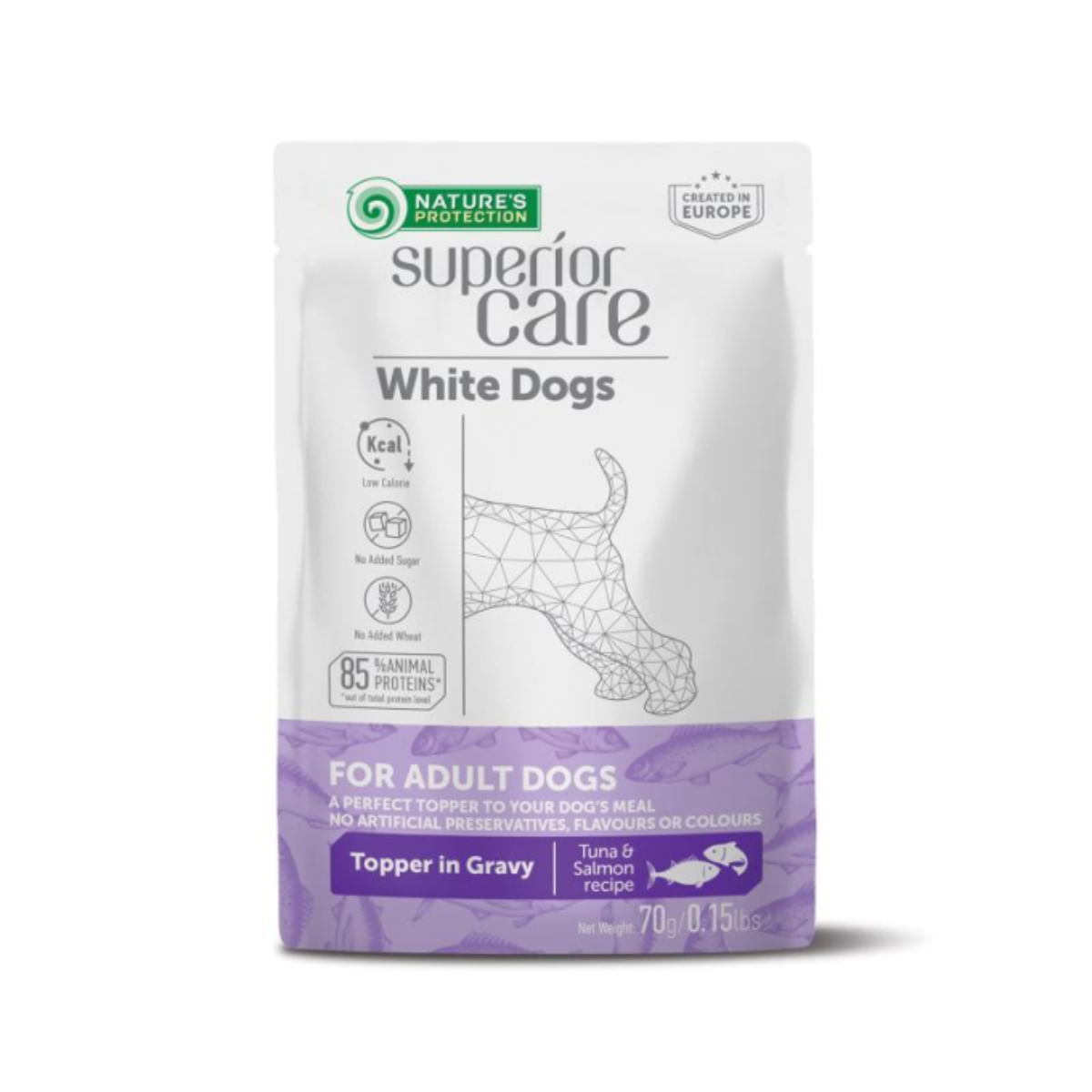 NATURES PROTECTION Superior Care White Dogs, XS-XL, Ton și Somon, plic hrană umedă câini, (topping), 70g - 2 | YEO