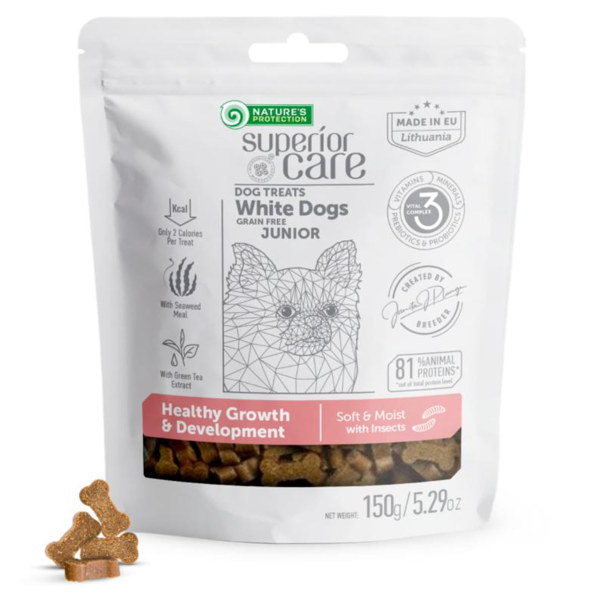 NATURES PROTECTION Superior Care Healthy Growth & Development, XS-XL, Insecte, punguță recompense funcționale fără cereale câini junior, 150g - 1 | YEO