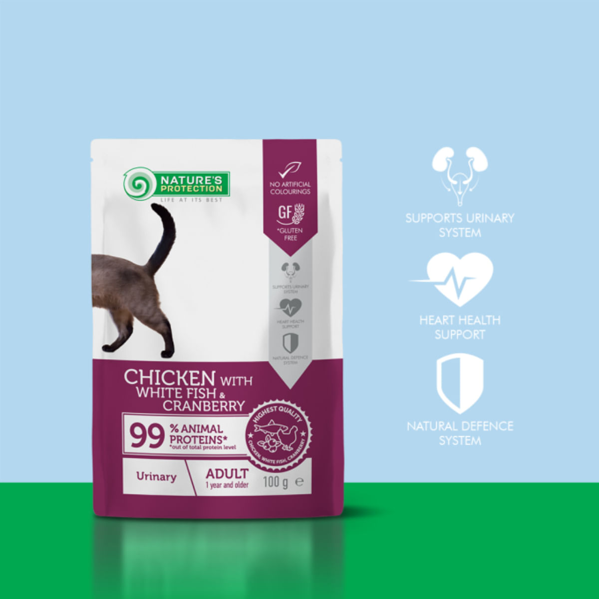 NATURES PROTECTION Urinary, Pui și Pește alb, plic hrană umedă pisici, sistem urinar, (în sos), 100g - 2 | YEO